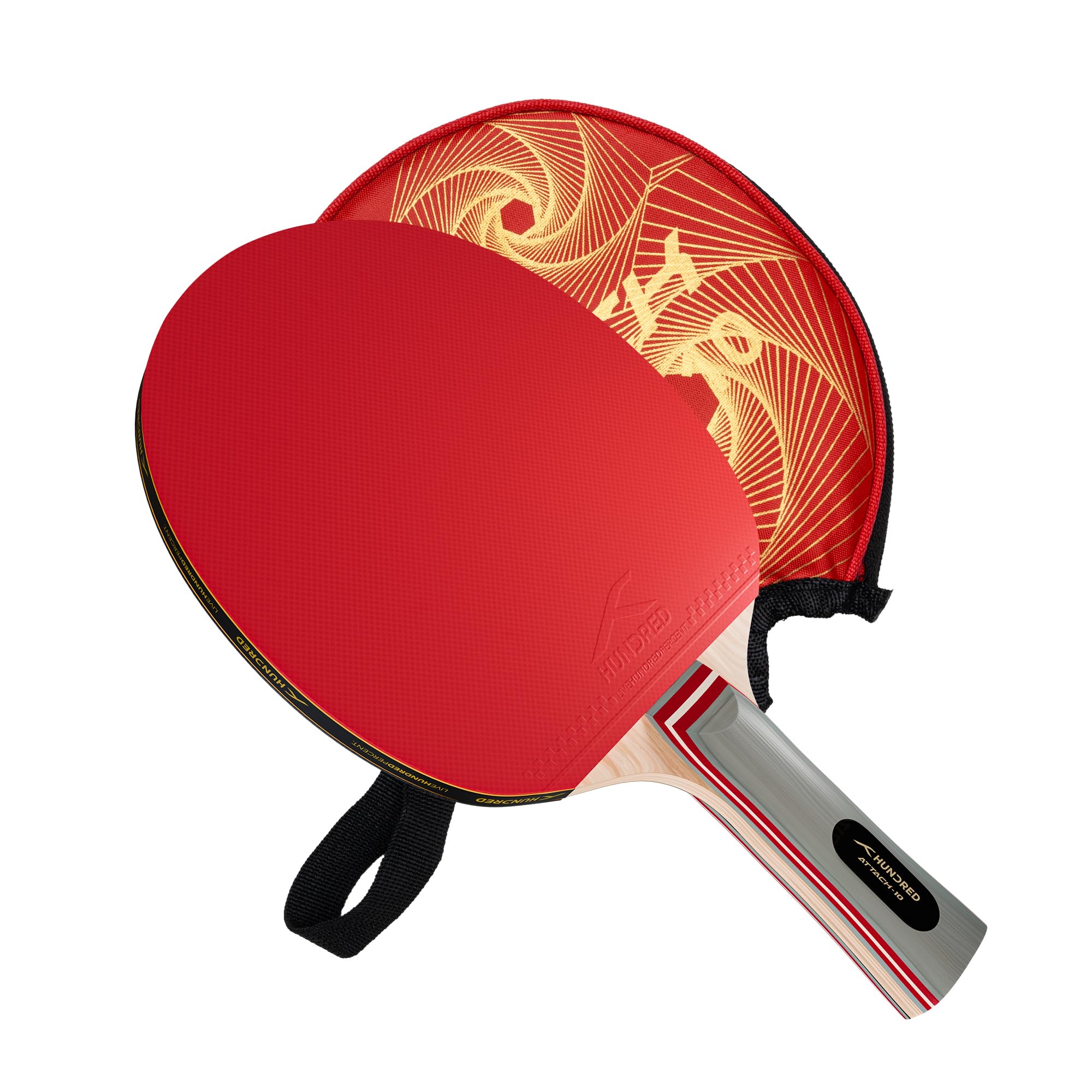 Hundred Attack 10 Table Tennis Racket with Full Cover (Red/Black)-image-40