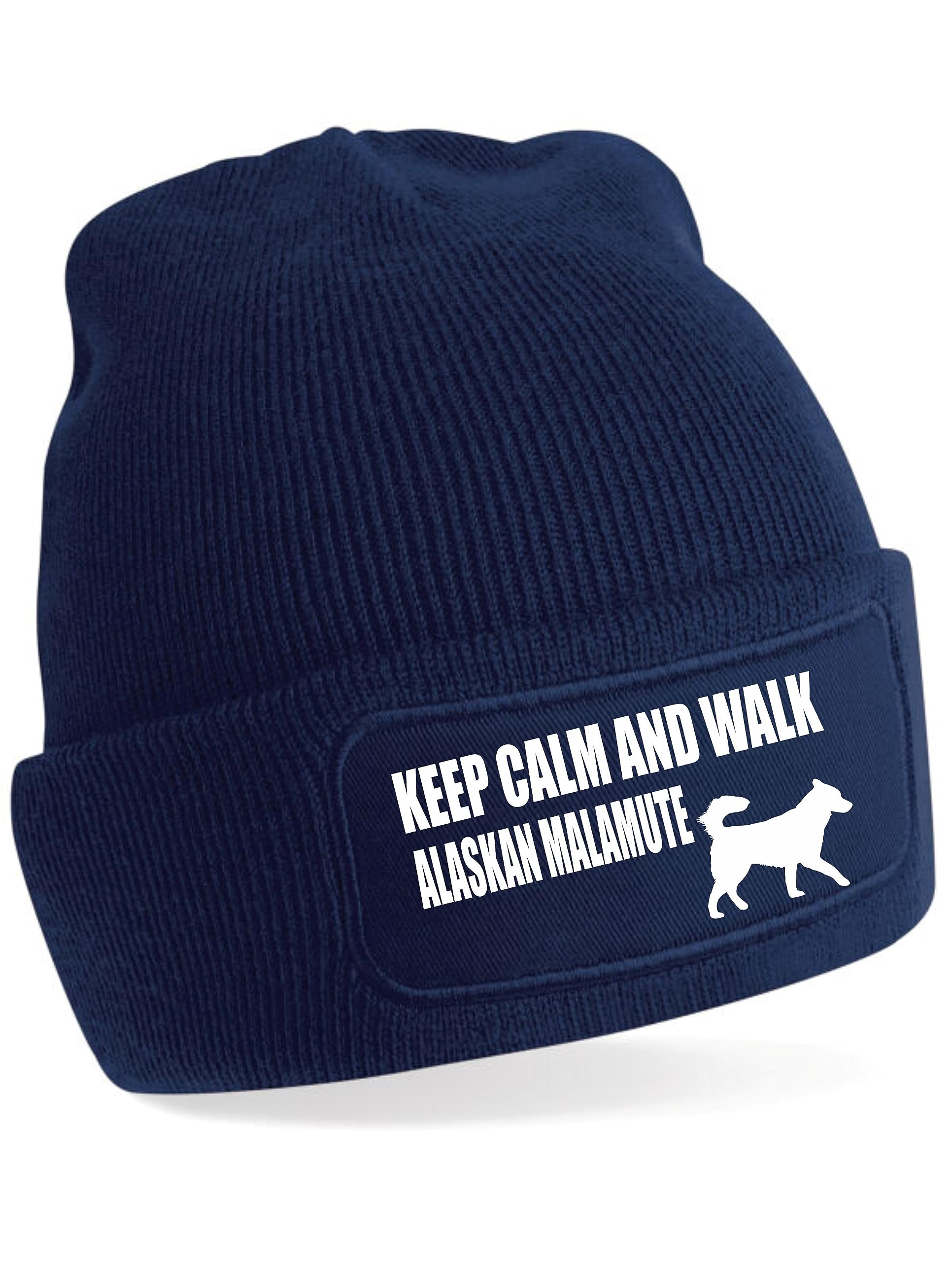 Print4U Keep Calm & Walk Alaskan Malamute Beanie Hat Dog Lovers Men & Ladies Blue