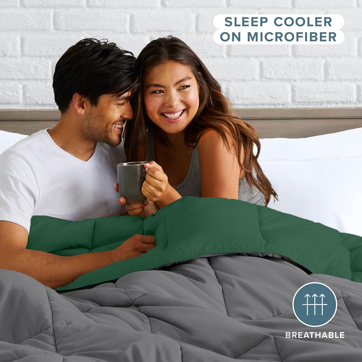 Bare Home Full Comforter - Reversible Colors - Goose Down Alternative - Ultra-Soft - Premium 1800 Series - All Season Warmth - Bedding Comforter (Full, Grey/Forest Green) - Image 5