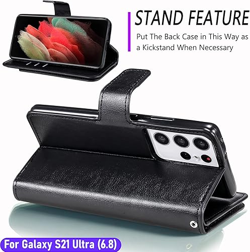 Miniatura 4 de Funda tipo cartera para Galaxy S21 Ultra de 6.8 pulgadas [3+ ranuras para tarjetas] Funda de cuero de PU plegable para tarjetas de crédito con