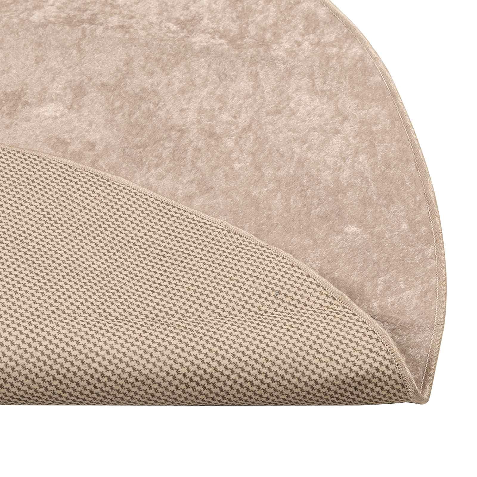 Tappeto Rotondo Beige 120x120 cm MARSA in Velluto di Poliestere | Morbido tappeto lavabile in lavatrice con fondo antiscivolo in PVC, ideale per soggiorno, ingresso e camera da letto.