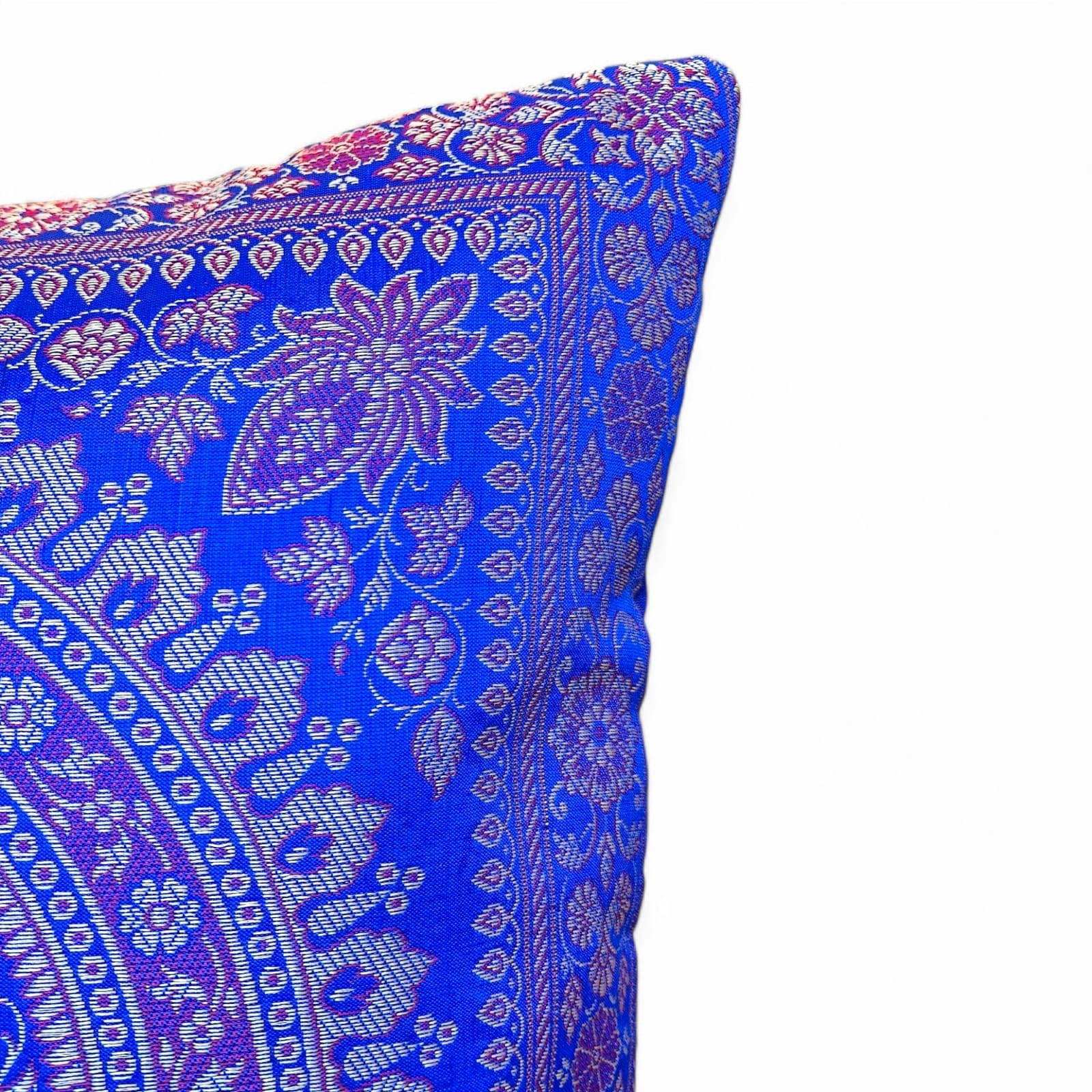 Federa Cuscino In Seta Indiana – Ruwado – 40x40 Cm – Mandala Blu – Fatto A Mano Con Cerniera