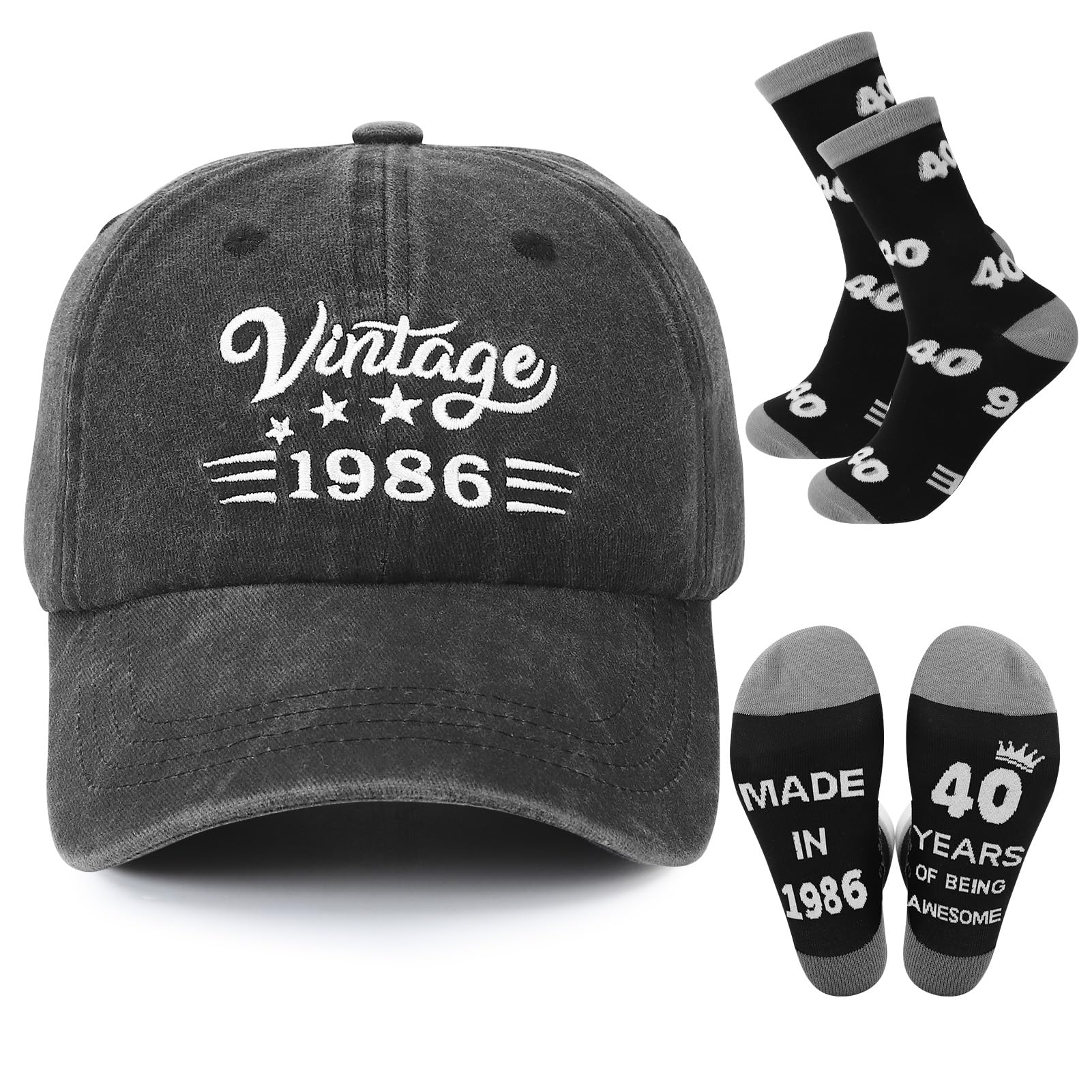 Gorra de béisbol 40 cumpleaños y calcetines para regalar a hombres y mujeres 8