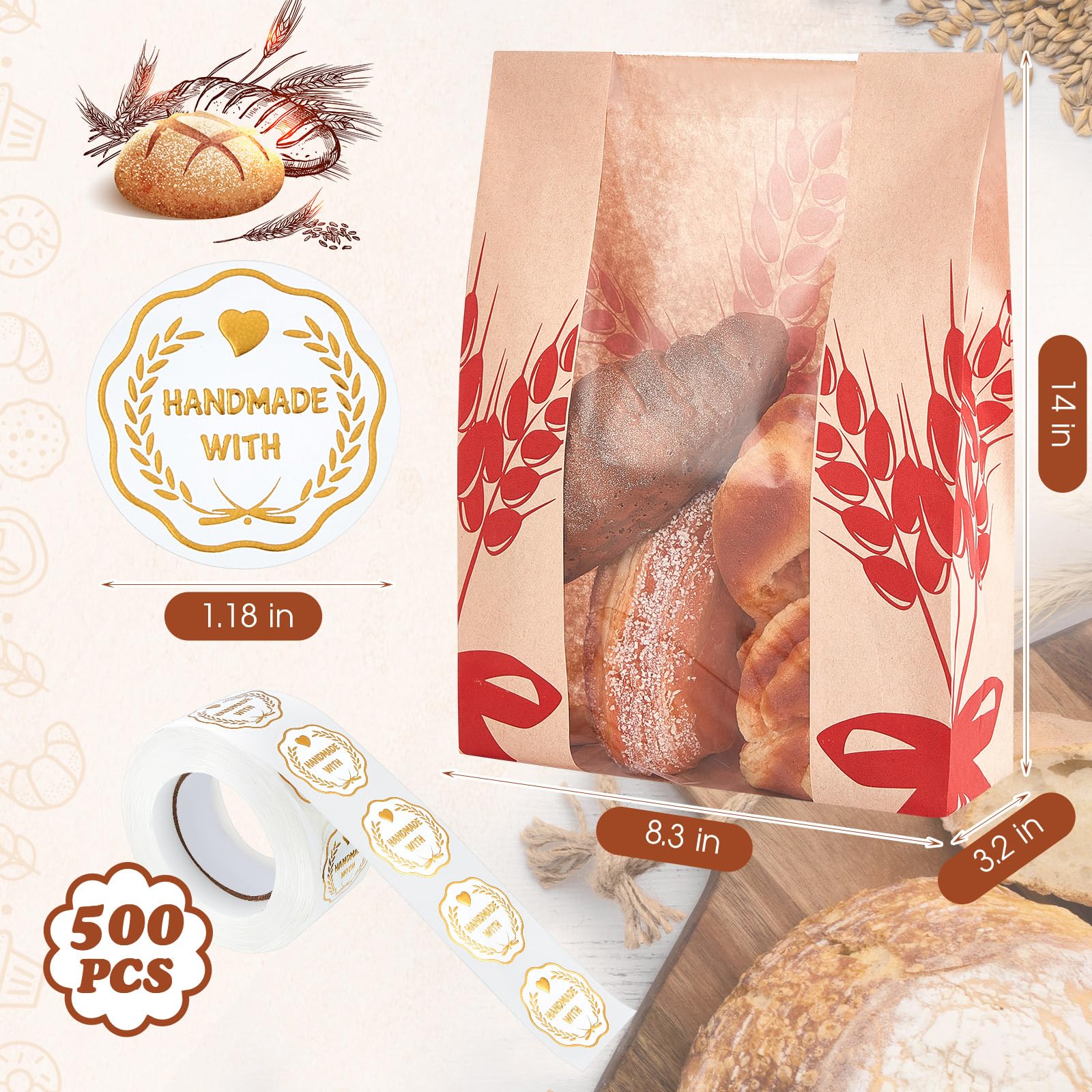 Lot De 100 Grands Sacs à Pain En Papier Kraft Pour Pain Au Levain Fait