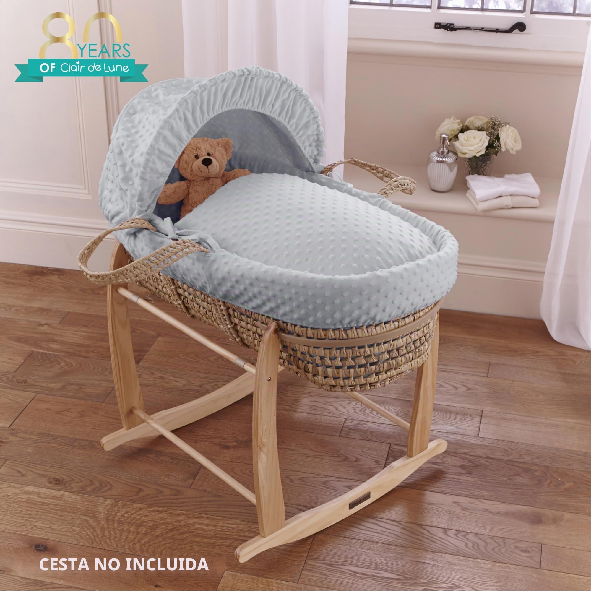 Clair de Lune Juego de Ropa de Cama Dimple Moses Basket (Cesta no incluida) - Gris