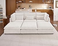Vista 32 de Sofá modular de gran tamaño, sofá seccional de pana Cloud extra profundo con diván otomano chaise, sofá cama de chenilla esponjosa de 8 plazas