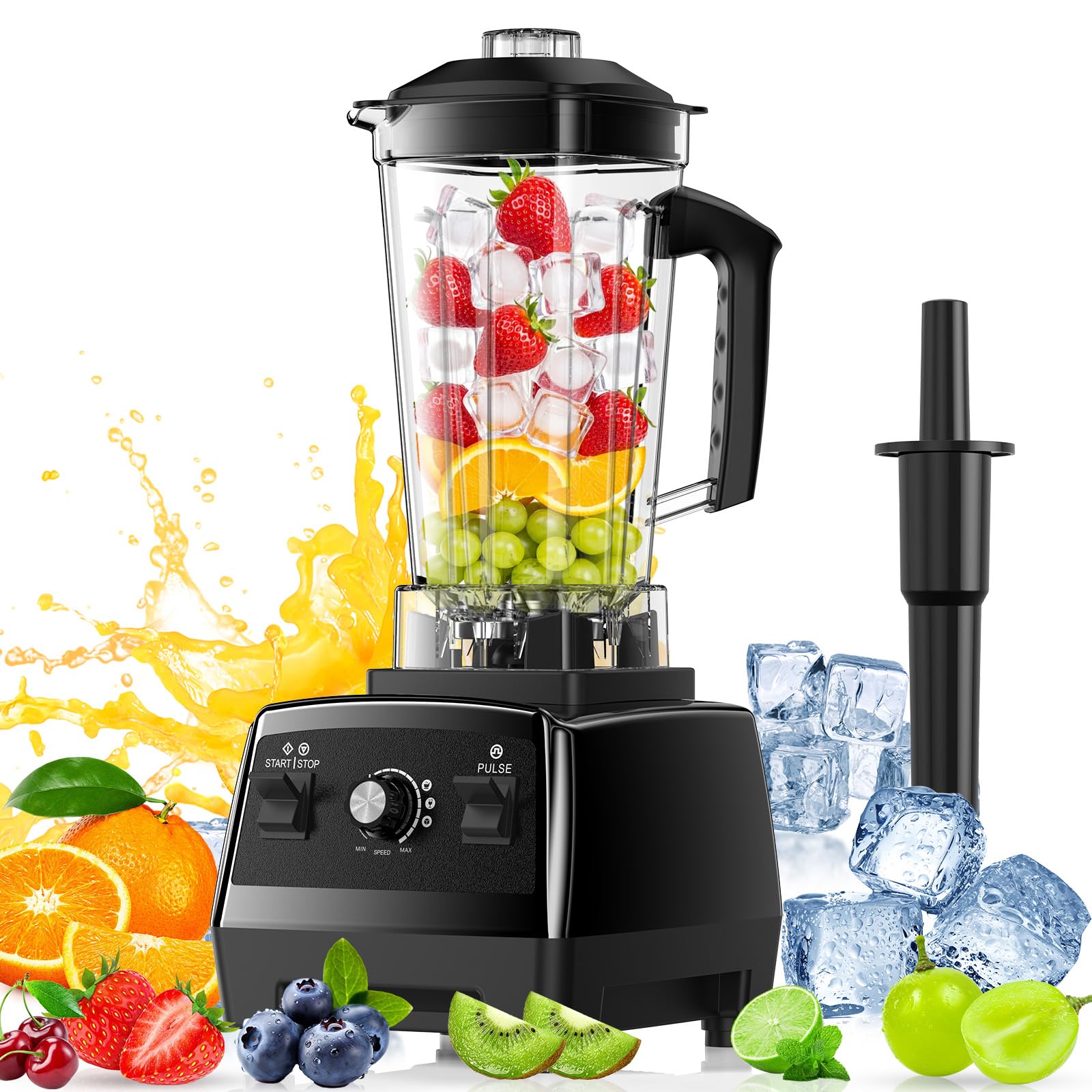 Blender professionnel 1600W, mixeur 2L haute puissance avec 6 lames inox
