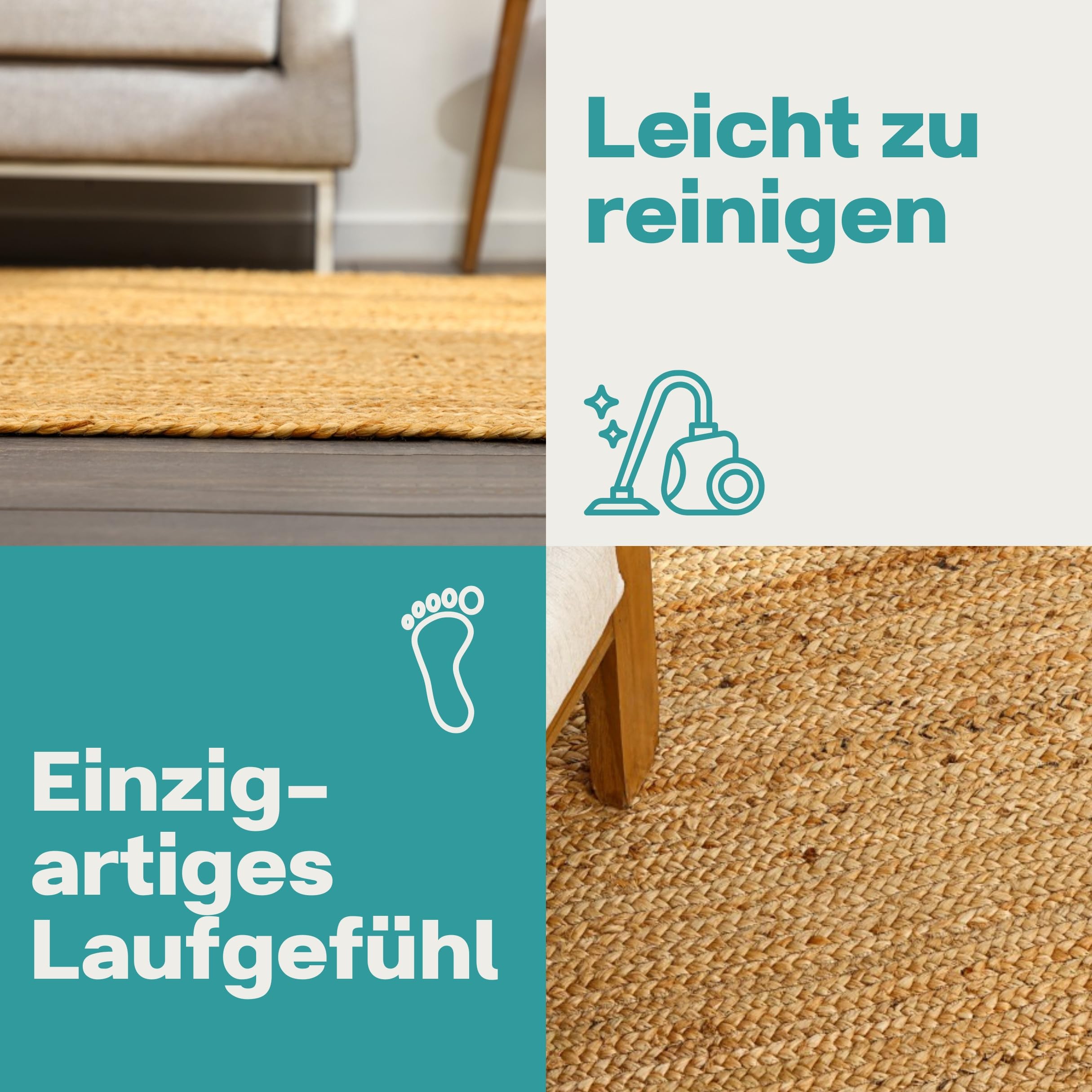 MY-RUG Jute-Teppich Läufer 80x300 cm - Handgewebt Boho Naturteppich Beige | Langlebiger Sisalteppich aus 100% Naturfaser - Wendbar, pflegeleicht und ideal für Flur, Küche oder Schlafzimmer geeignet.