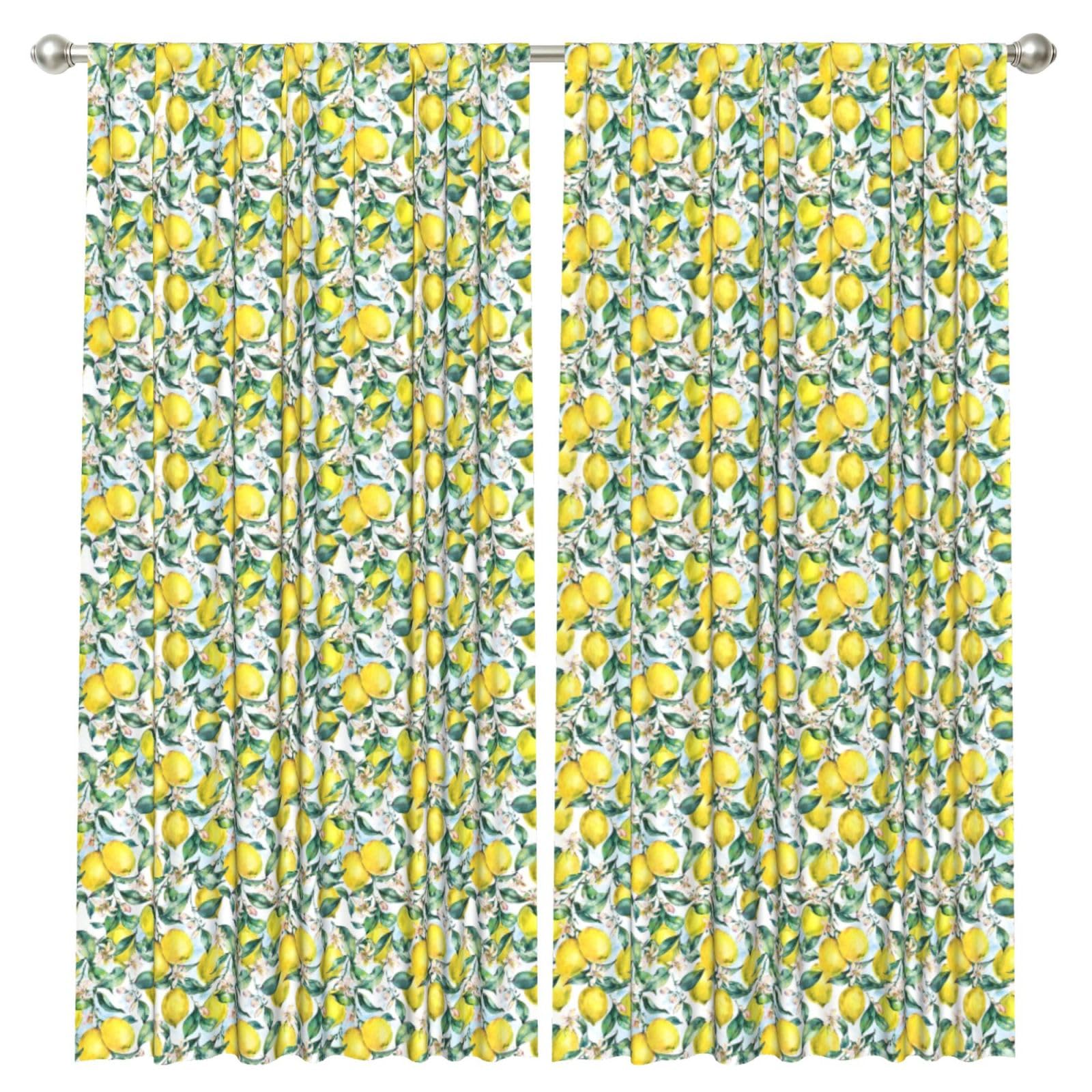 InOmak Vintage Yellow Fruit Lemon, 2 Panels Window Curtains 52 x 84 Inch Blackout Curtains for Living Room Bedroom