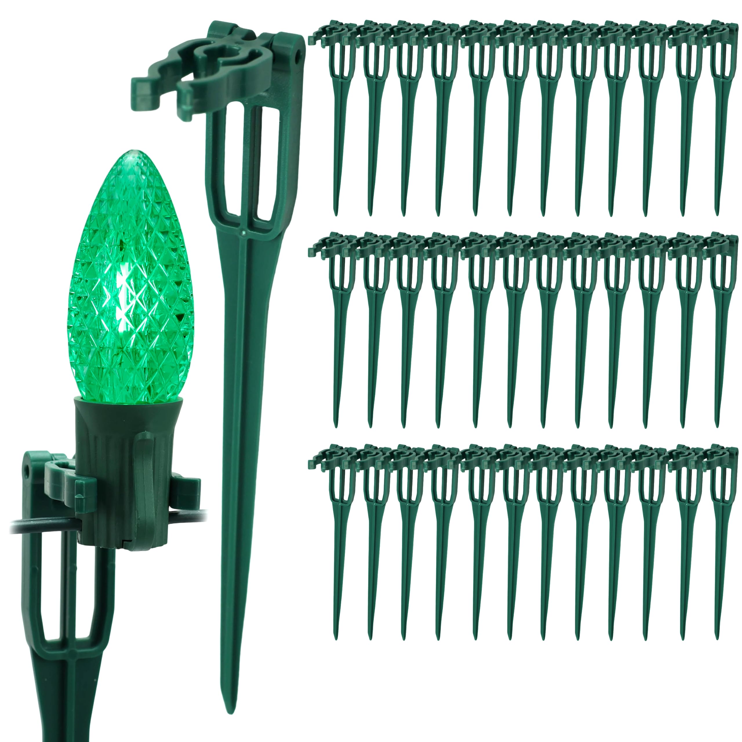 Confezione da 50 paletti luminosi natalizi per cortile, pali da terra C7 C9 | I supporti all-in-one mantengono le prese C7 e C9 in posizione verticale e allineate uniformemente lungo prati