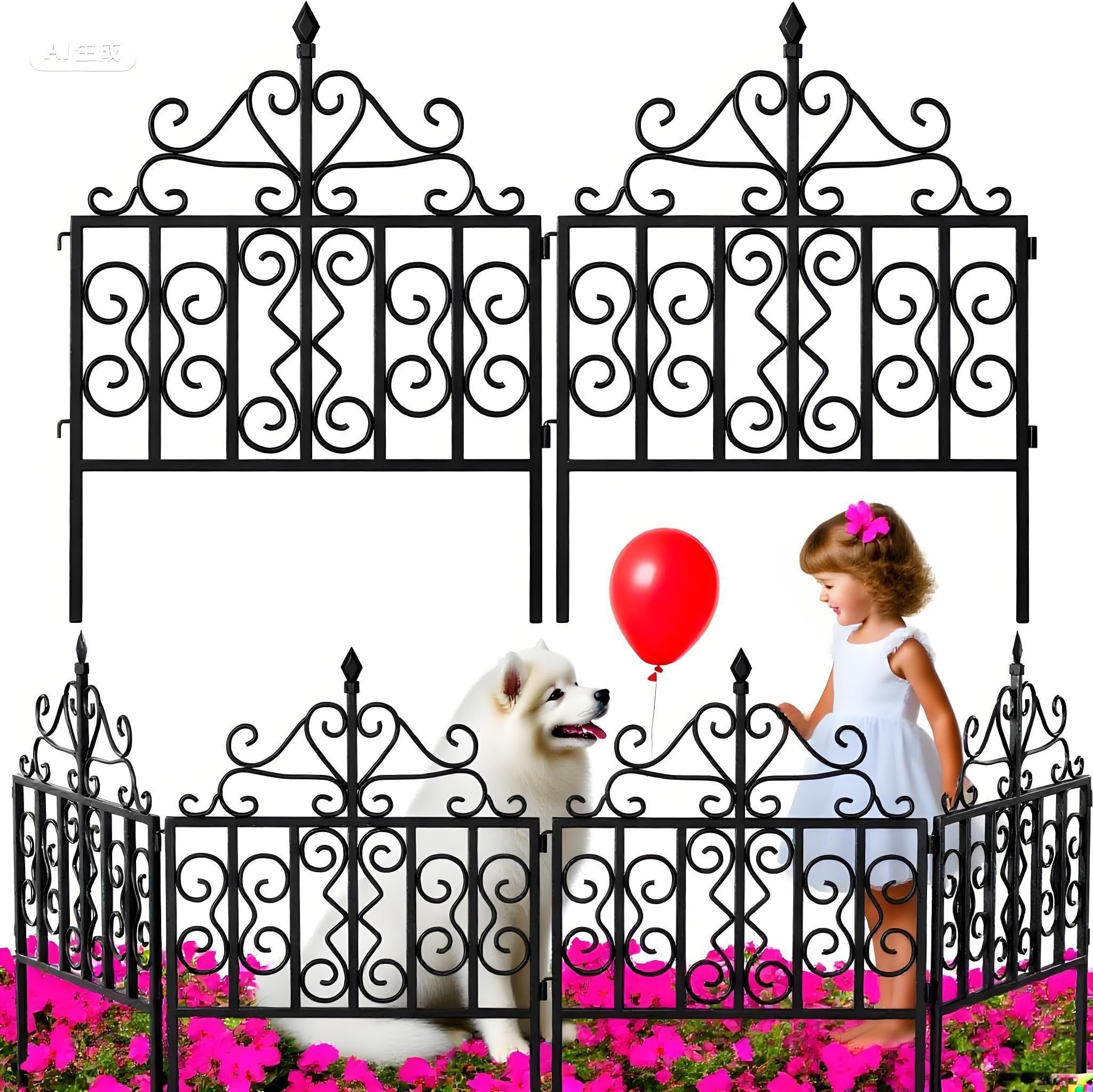 Amagabeli Garden Home Decorative Garden Fence Metal Landscape Wire Folding Fencing Patio Border Bed Dog Barrier Rustproof Tall Garden Edge Section Décor Picket-81 CM(H) x61 CM(W)-5 Panels-Black