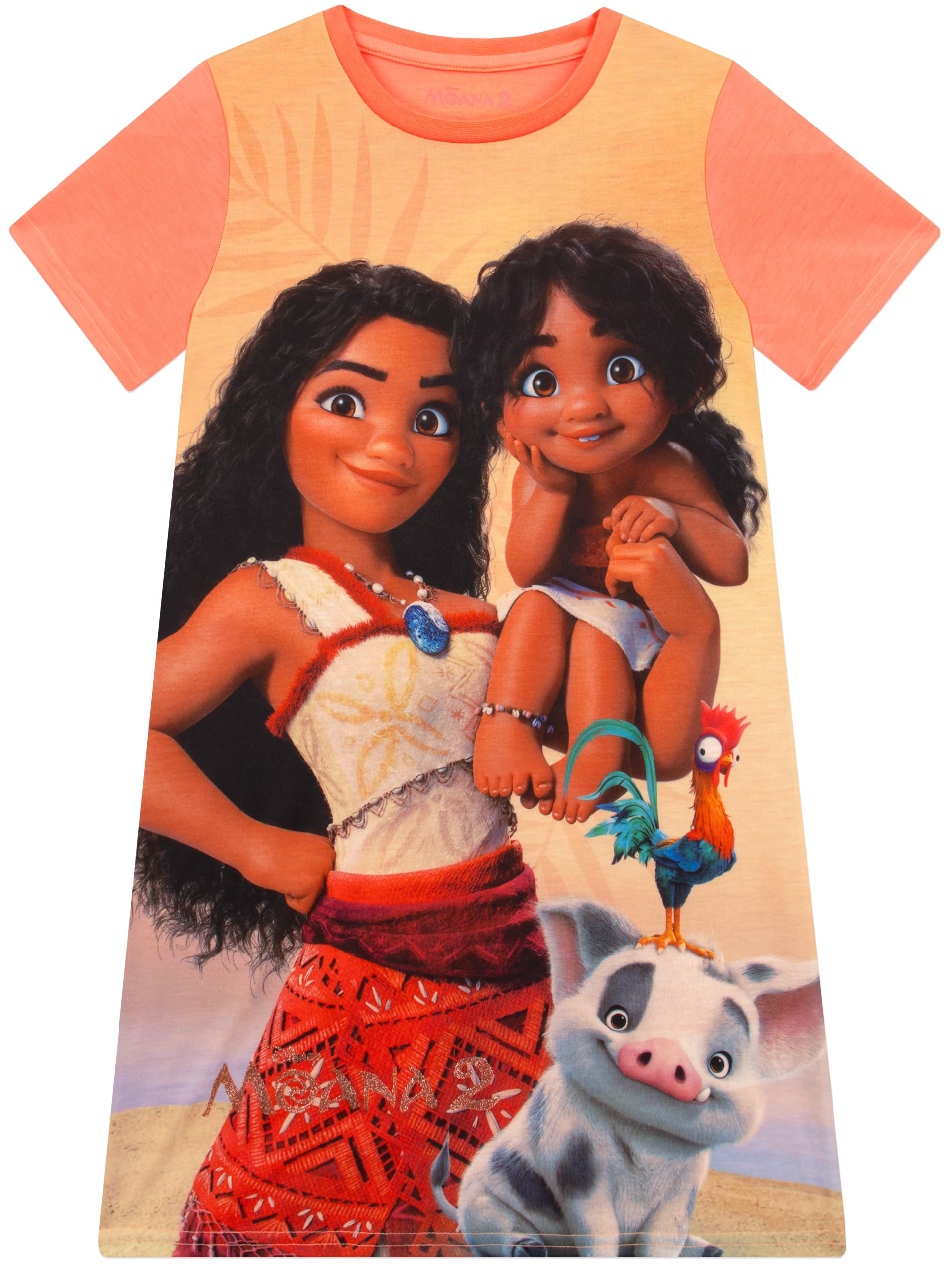 Disney Girls Orange Moana 2 Nightdress | Moana Pyjamas | Short Sleeve ' Nighties | 8-9 Years