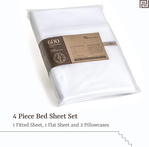 Miniatura 5 de Peru Pima - Juego de sábanas con regulación de temperatura, de 600 hilos, 100% algodón peruano Pima - Satén - Set de sábanas de cama.