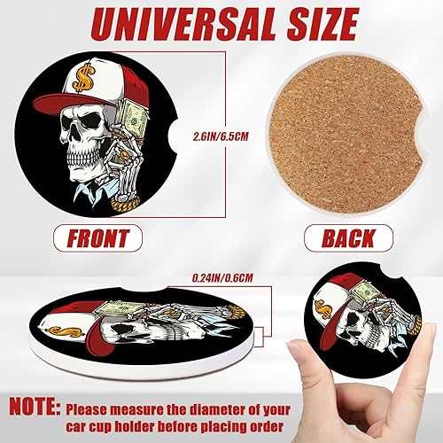 Miniatura 2 de Portavasos de automóvil con diseño de calavera, posavasos de cerámica absorbente para portavasos de automóvil, accesorios de automóvil para mujeres