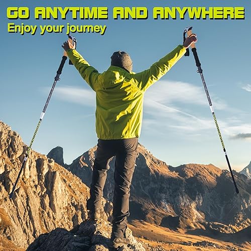 Miniatura 7 de Bastones de senderismo plegables para senderismo, bastones ligeros y ajustables con aluminio 7075, antigolpes, bloqueo rápido y agarres de corcho