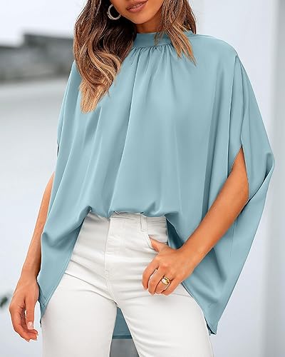 Miniatura 6 de BTFBM Blusas de verano de manga corta de murciélago para mujer cuello alto y bajo estilo casual de gran tamaño para primavera 2023