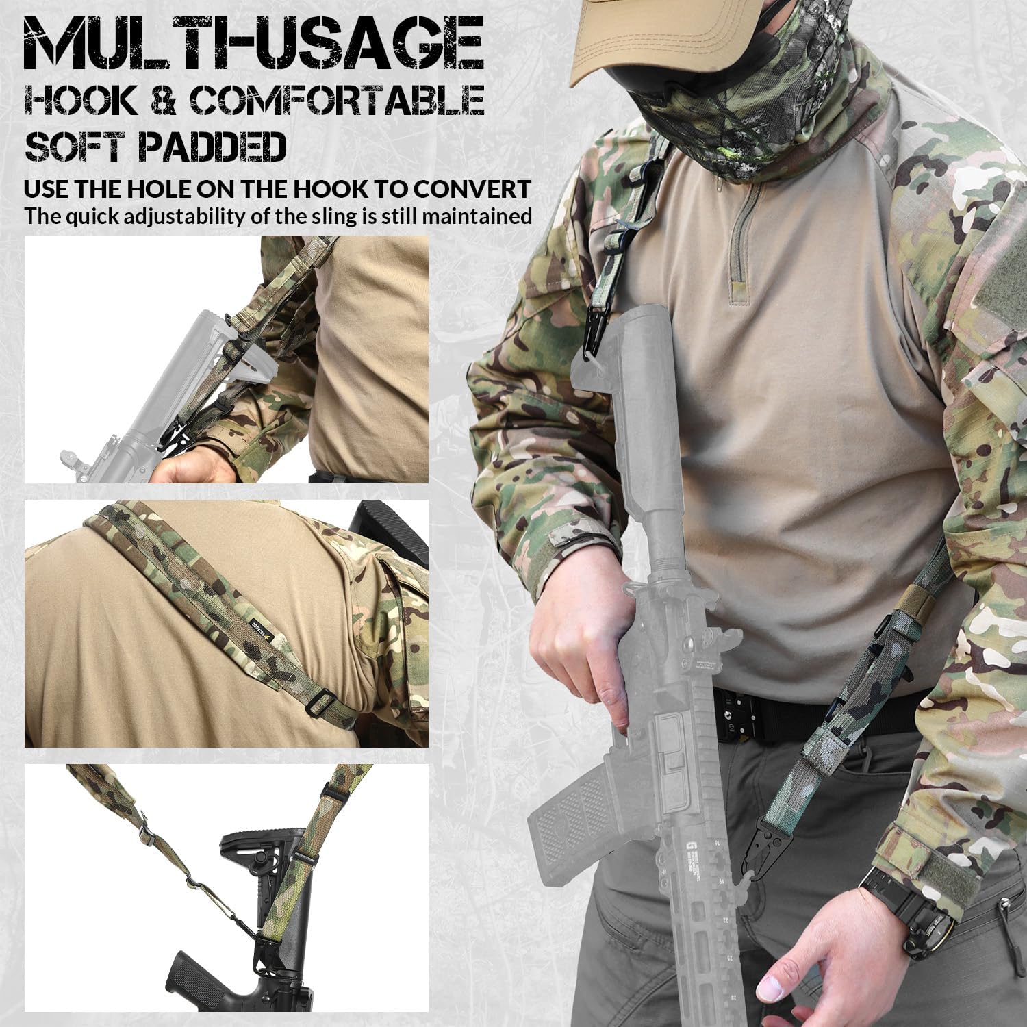 QD Sling 2 Point Gun Sling with HK Hook & Soft Shoulder Pad – Tactical Rifle Sling for Hunting & Quick Adjust Strap