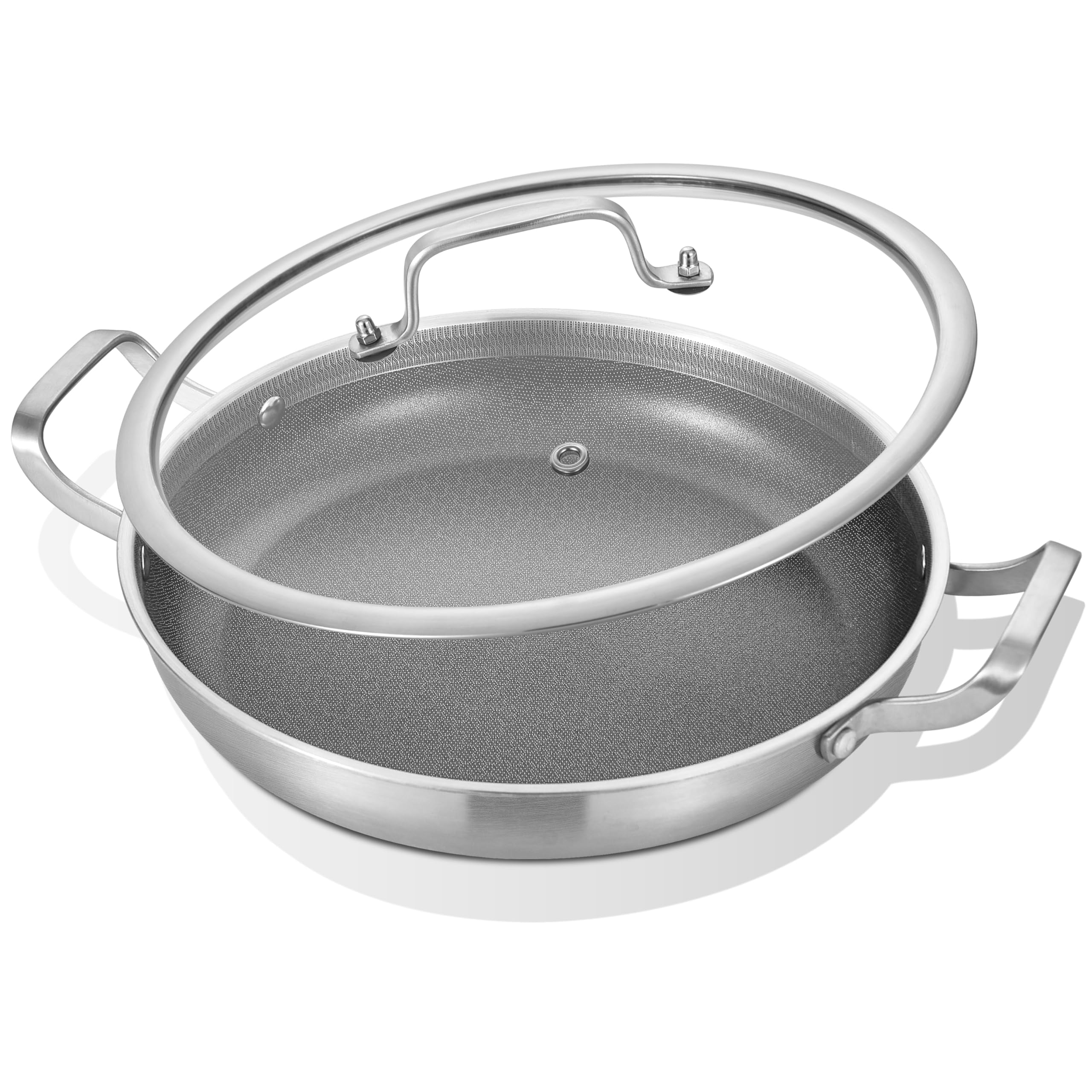 Inqibee Poêle Paella Hybride 30cm Inox, Antiadhésive Sans PFAS/PFOA | compatible induction et tous feux, Pour 3 à 5 Personnes, Nettoyage Facile,, passe au four et lave-vaisselle