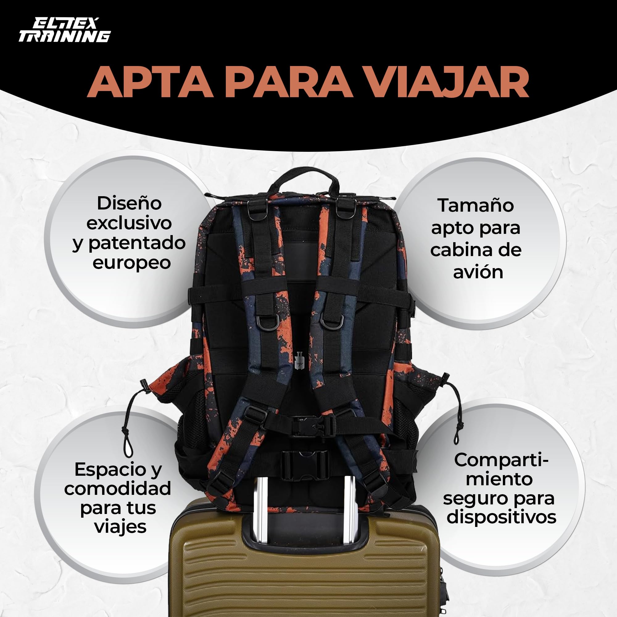 ELITRAINX Mochila 45L Táctica Militar USA Impermeable Deporte, Cabina Avión, CrossTraining, Aire Libre Deportes Gimnasio Portatil by ELITEX TRAINING (Marte) — view 3