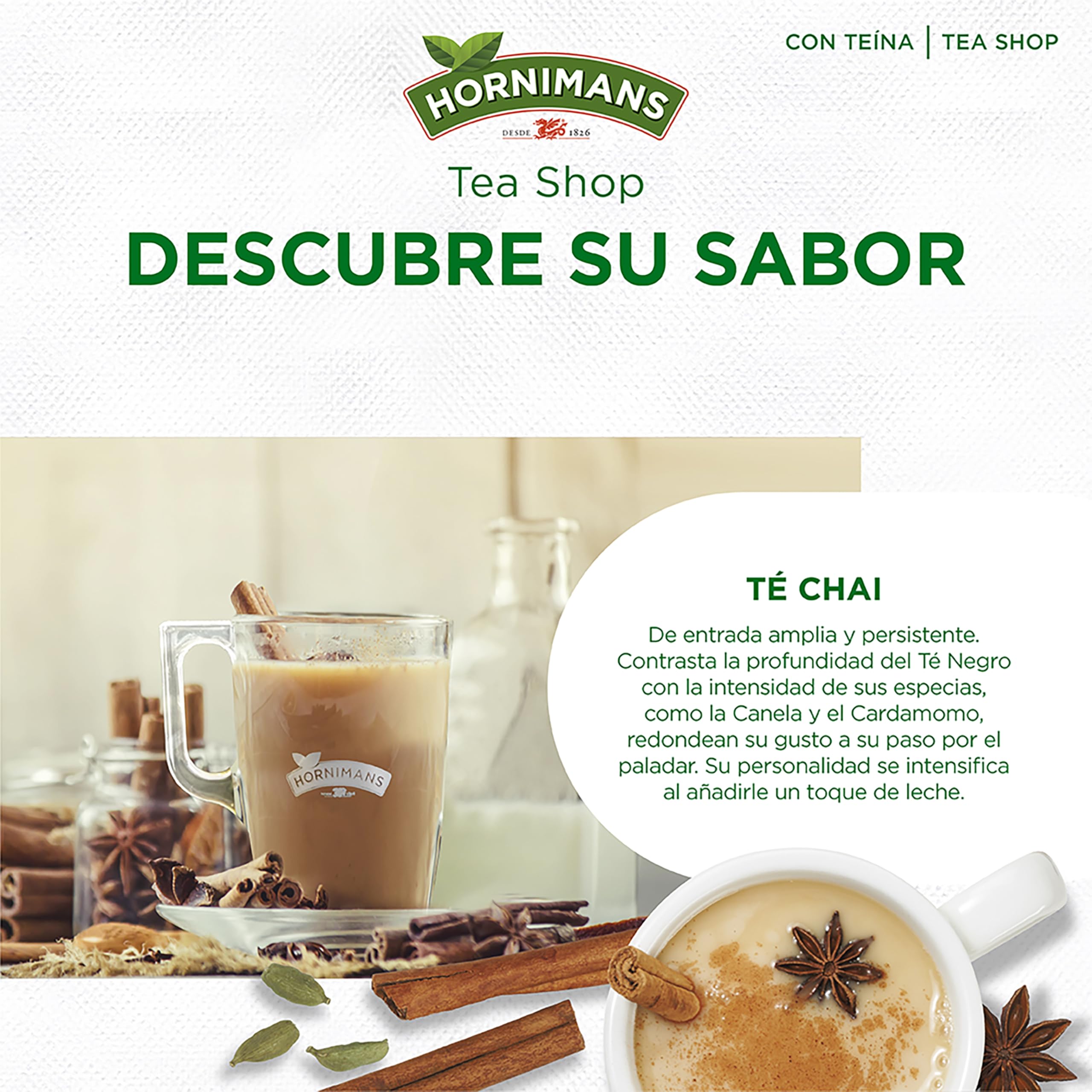 Hornimans Té Chai con Especias Ingredientes 100% Naturales | 20 bolsitas | Con Teína