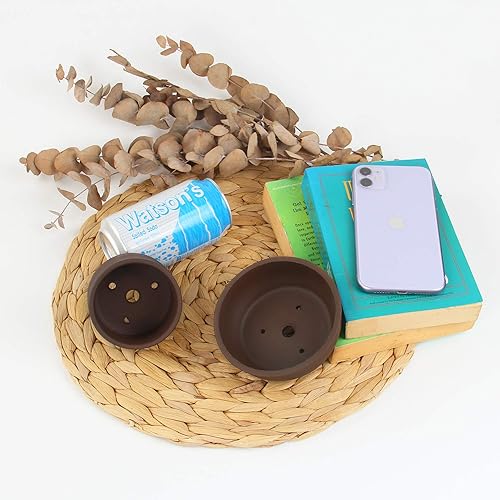 Miniatura 4 de Happy Bonsai Juego de 2 macetas redondas de cerámica para suculentas de 3.1 pulgadas + 4.3 pulgadas sin esmaltar