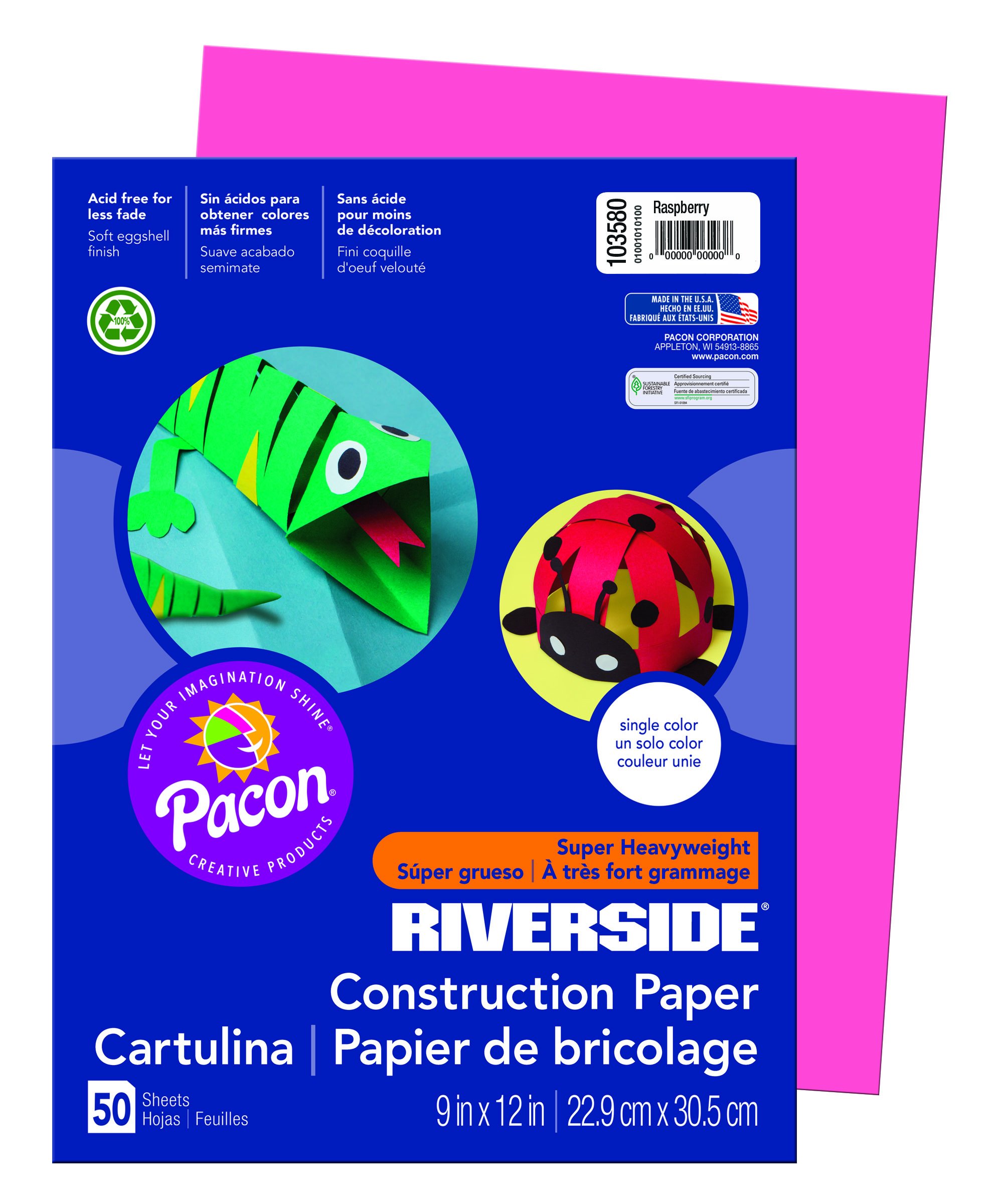 PACONRiverside 3D Construction Paper, Raspberry, 9" x 12", 50 Sheets