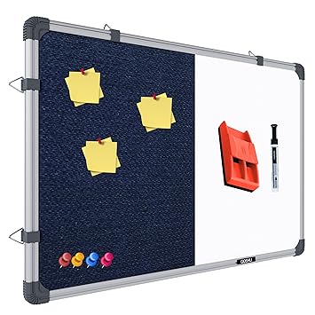 GOSHU Combination 2 feet x3 feet Board (Non Magnetic White Board with Blue Pin-up Notice Board) Includes 1 Duster , 1 Marker and 50 Push up pins for Home, Office & School, Heavy-Duty Aluminum Frame