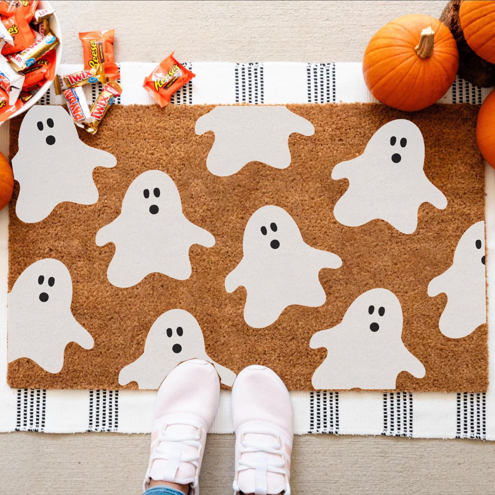 Plantillas de Halloween para felpudo de 17 x 26 pulgadas, plantilla grande de Halloween, plantillas reutilizables para dibujar en telas de madera, tapete de puerta de porche, manualidades, decoración