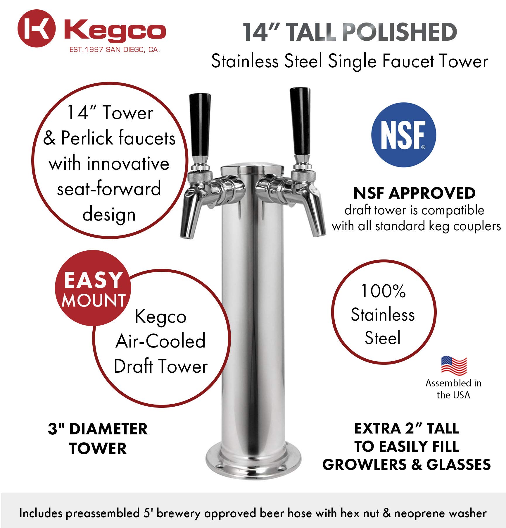 Amazon.co.jp: Kegco ドラフトタワー 2タップ ステンレス 3PDT145-2P