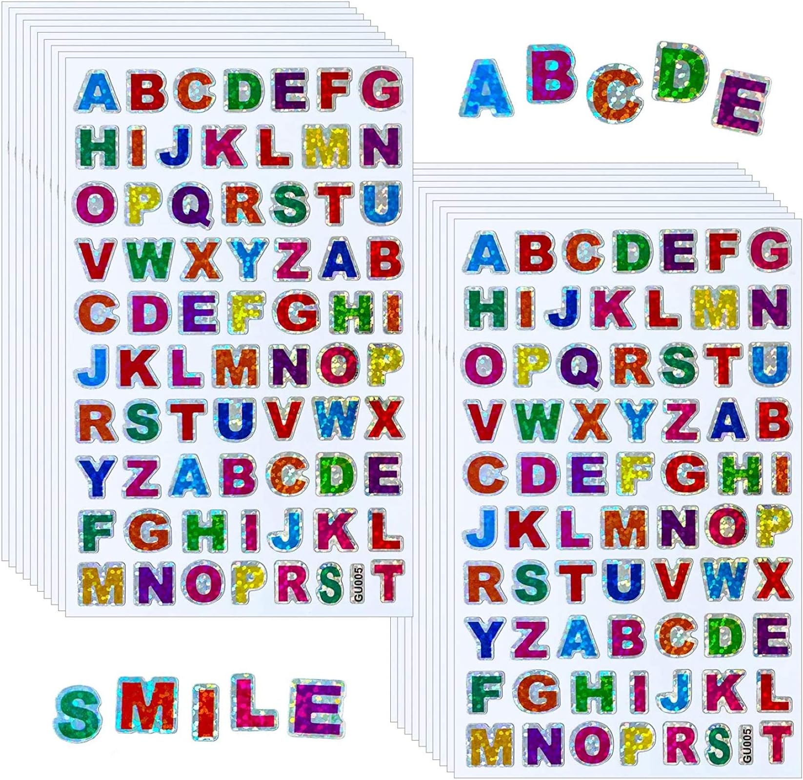 Kuesn 1400Pcs Glitter Letter Stickers Colorful Alphabet Stickers Self-Adhesive Letter (20 Sheets)