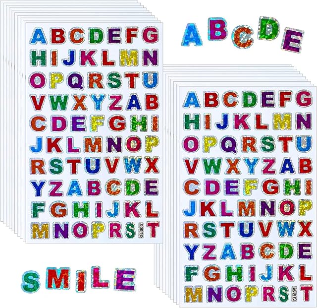 1400Pcs Glitter Letter Stickers Colorful Alphabet Stickers Self-Adhesive Letter (20 Sheets)