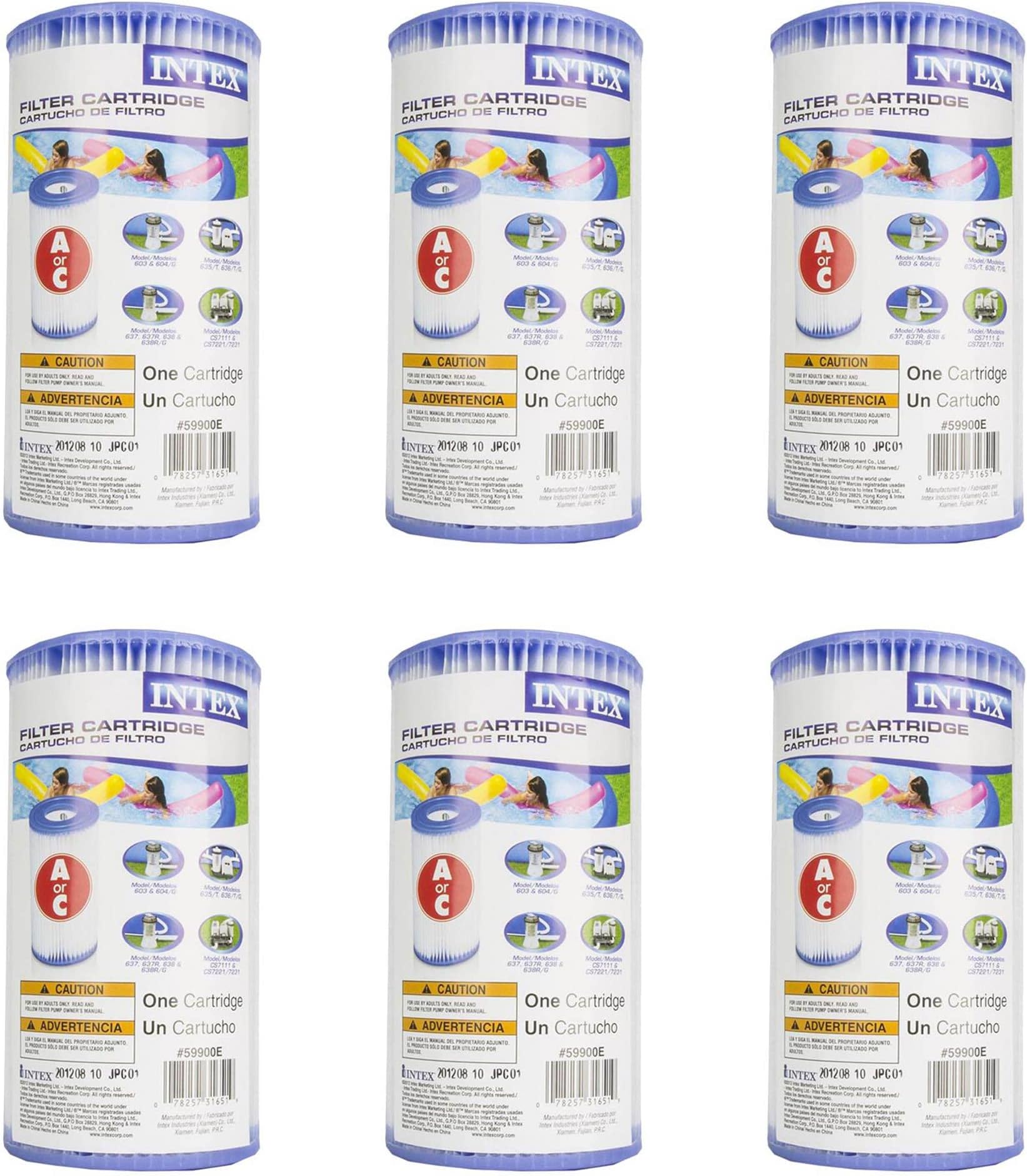 (Pack of 6) Intex 29000E/59900E Easy Set Pool Replacement Type A or C Filter Cartridge