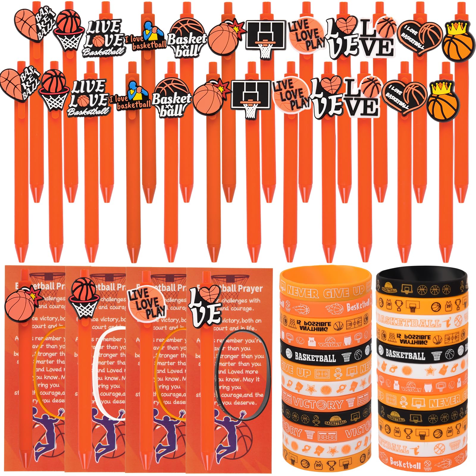 LiYiQ 72 Pcs Basketball Party Favors Basketball Team Gifts Basketball Goodie Bags Stuffers Basketball Ballpoint Pens Bookmark Card and Silicone