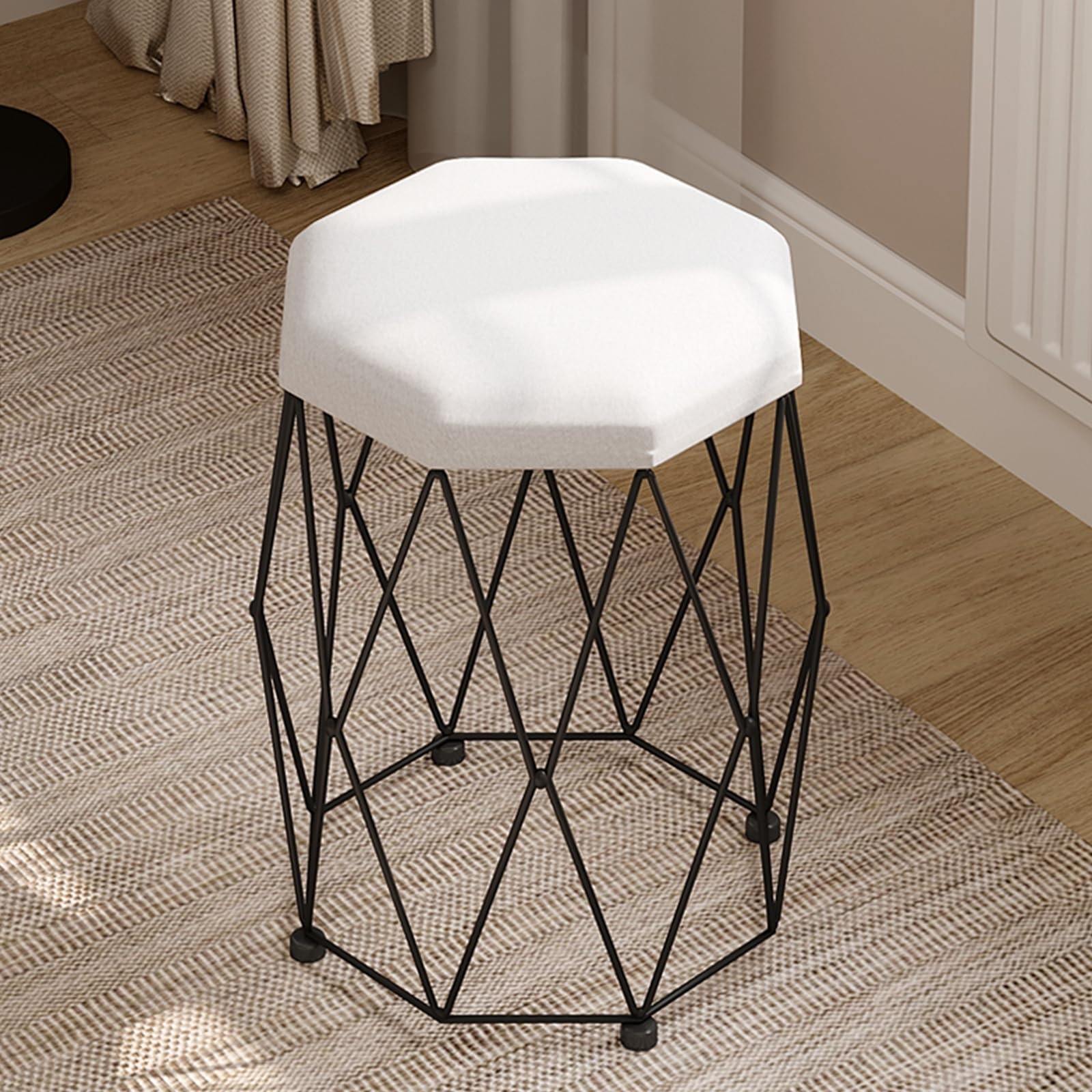 WOLTU Tabouret Coiffeuse, Chaise Coiffeuse, Siège Rembourré en Velours, Cadre en Métal, pour Chambre, Salon, 30x30x44cm, Blanc+Noir, MB6111wsz