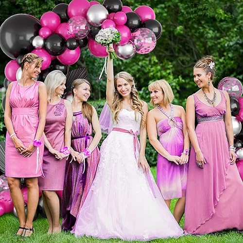 Miniatura 3 de Guirnalda de globos rosa y negro, kit de arco de globos de BTZO con globo de confeti plateado metálico, globos negros y rosas para cumpleaños,