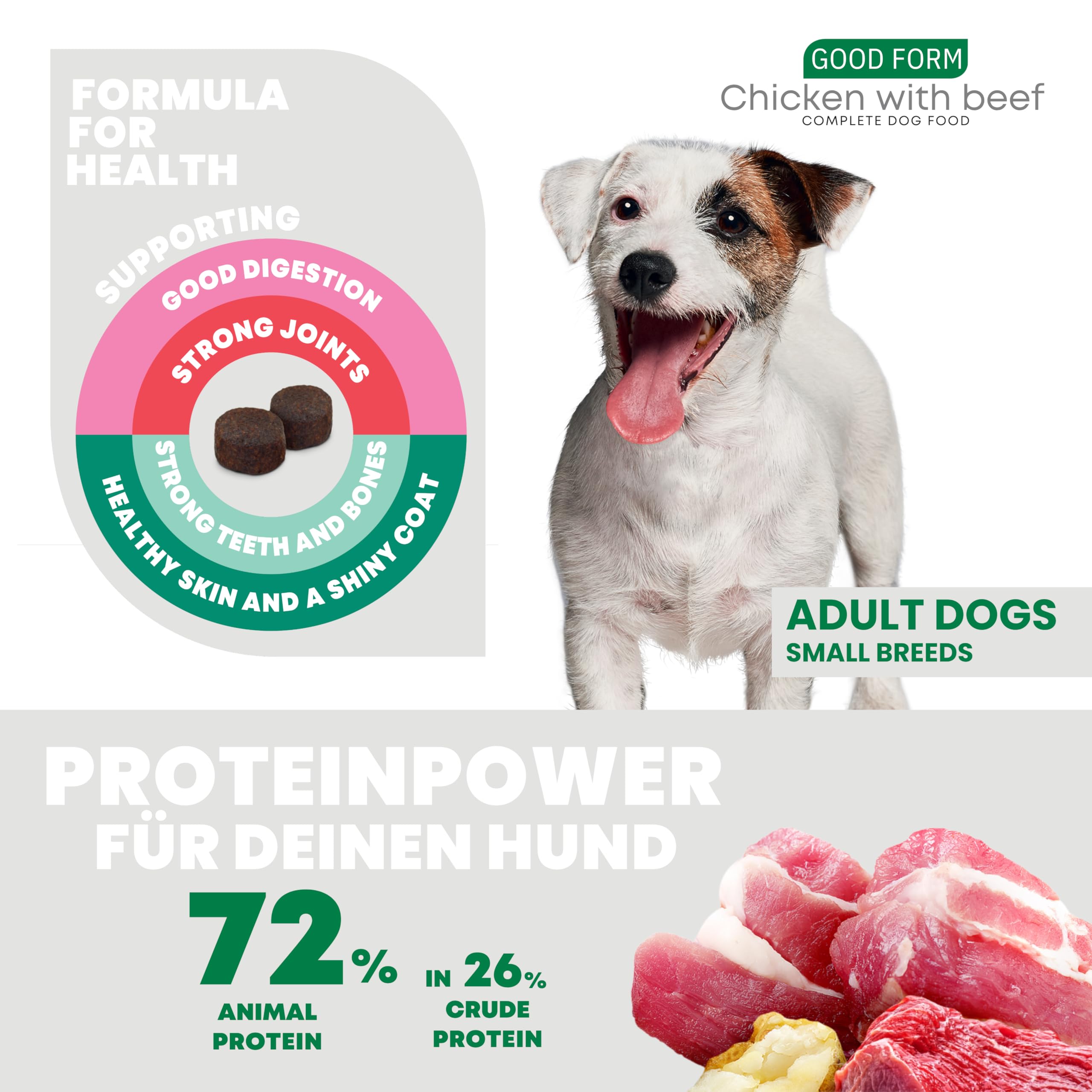 JOHN DOG Trockenfutter für Hunde - Good Form Huhn mit Rind - Hundefutter für Erwachsene Hunde Mini- und kleine Rassen - Glutenfrei und hohe Qualität - 12kg