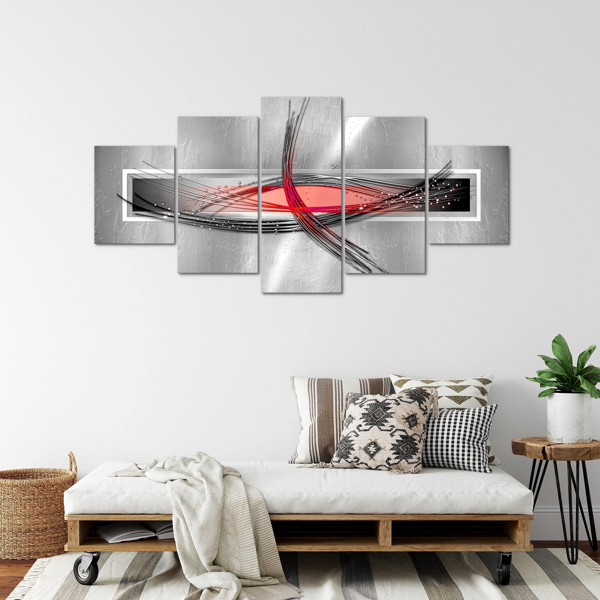 Runa Art - Schilderijen Abstract 200 x 100 cm 5 Delen XXL Muur Decoratie Design Blauw Zwart 100051b