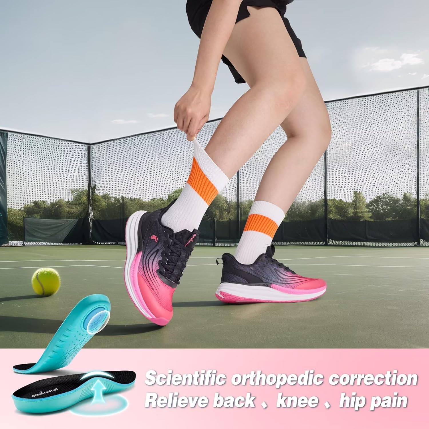 Women's Orthopedic Road Running Shoes: Comfortable Arch Support Plantar Fasciitis Sports Sneakers, Casual Orthotic High Arch Flat Feet Tennis Work Walking Shoes for Foot Heel and Pain Relief