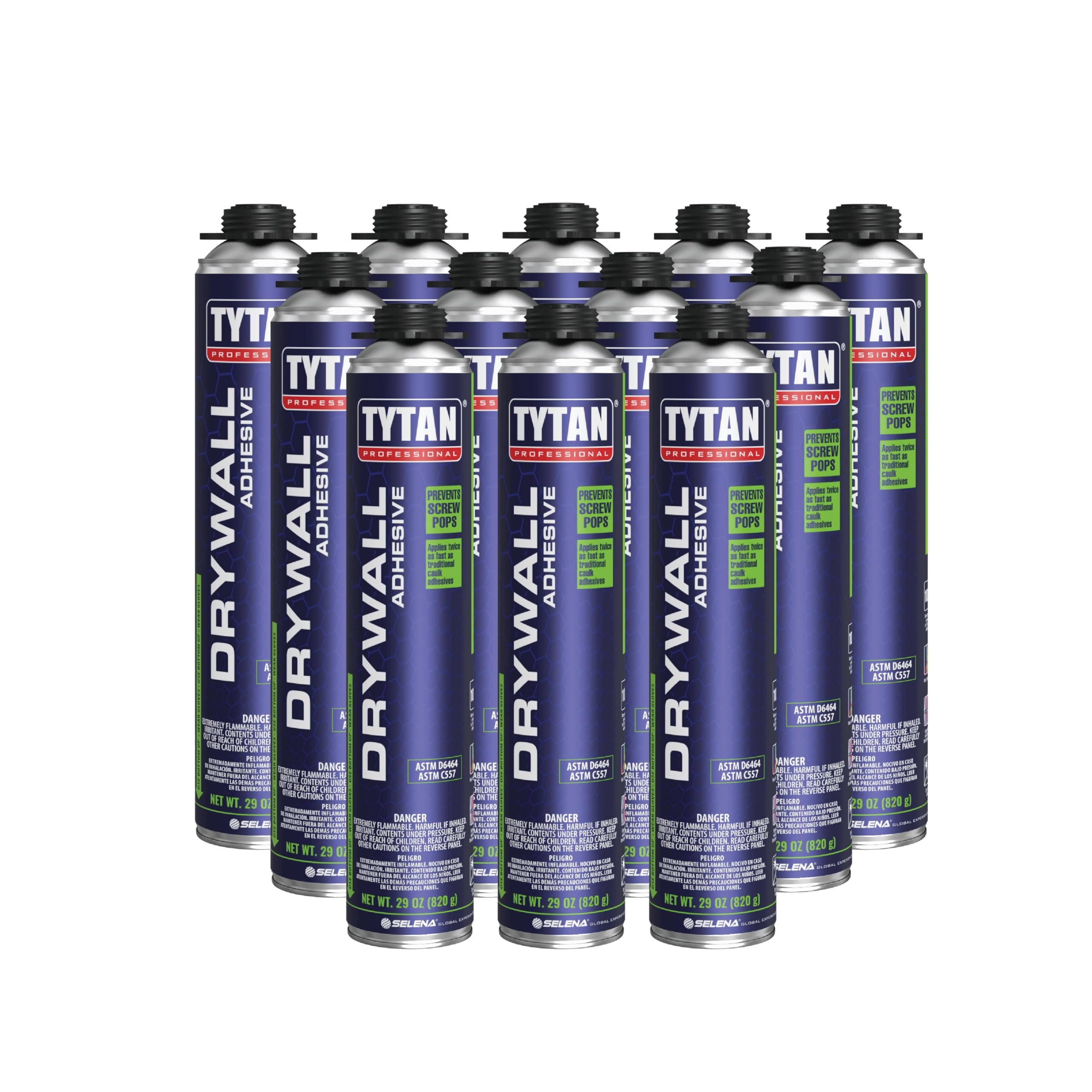 TYTAN Professional Drywall Adhesive – 29 oz Can, Replaces 10 Caulk Tubes, Prevents Screw Pops, Strong Polyurethane Bond for Drywall & Panels (12 Pack)