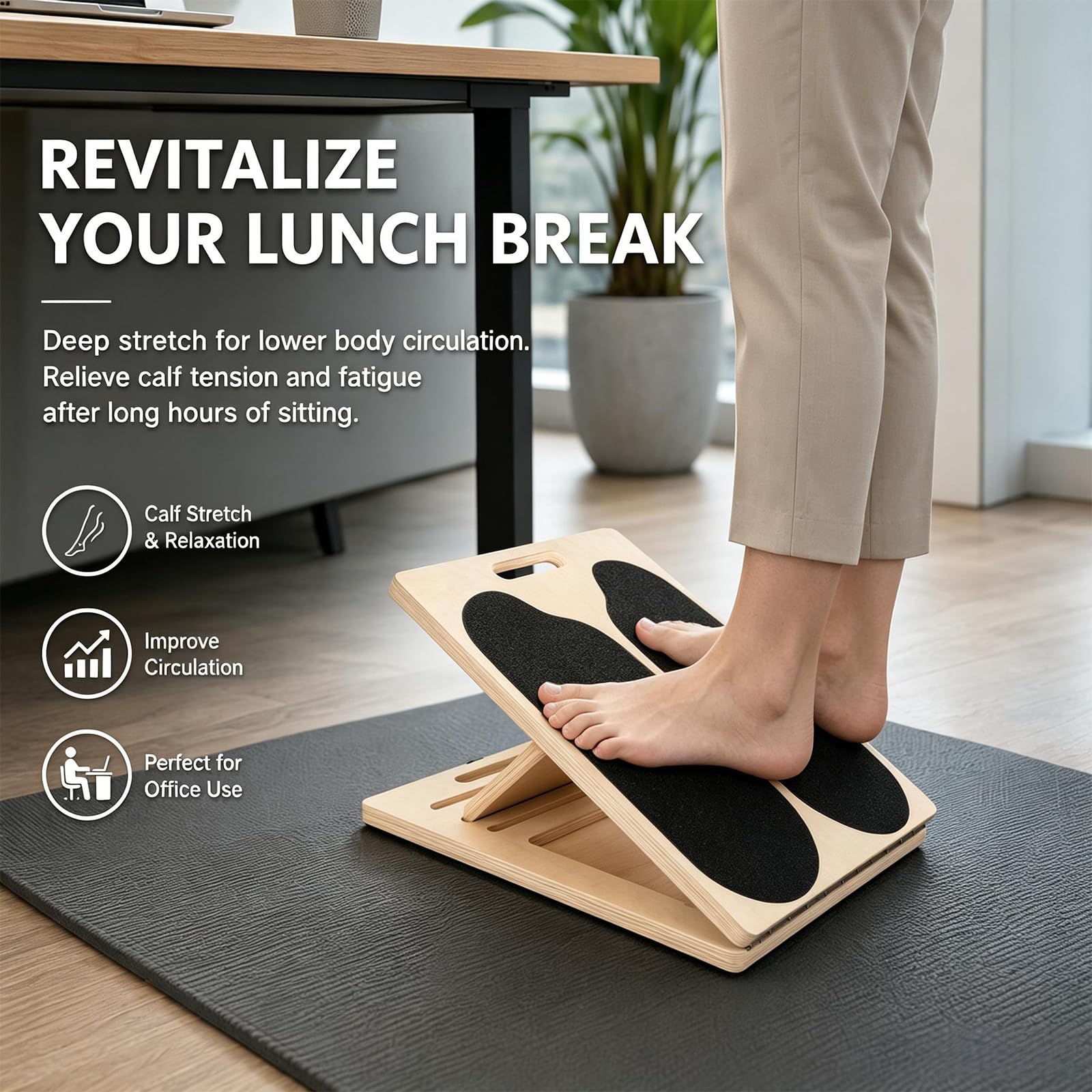 Panca inclinata per allungare i polpacci in legno, tavola obliqua 2 in 1 con 5 angoli e maniglia da trasporto, balance board per l’equilibrio, allenatore polpacci pieghevole