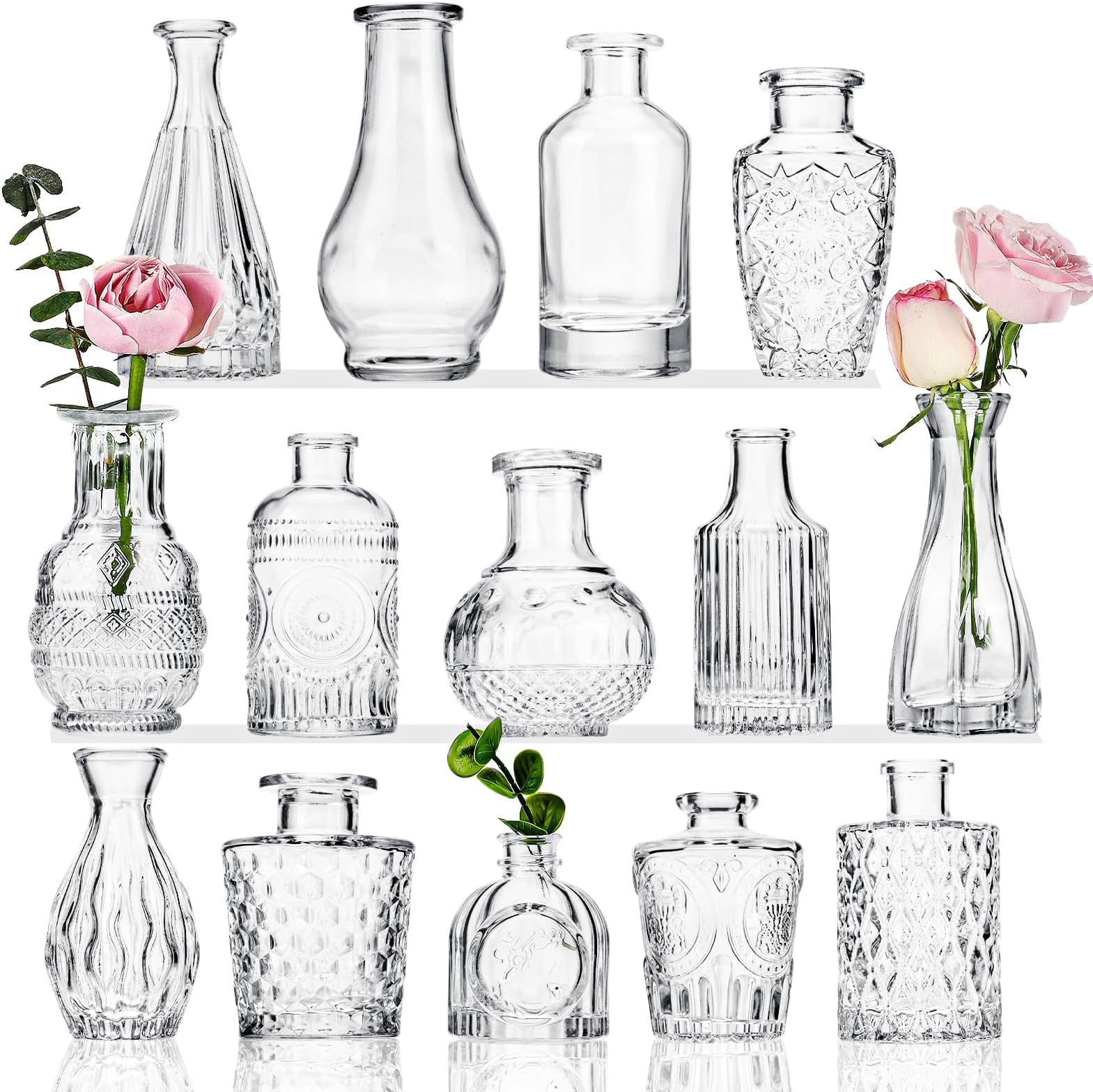 Fixwal Glass Bud Vases,Vases for Centerpieces, Set of 14, Small Vases for Centerpieces, Vase for Flowers in Bulk for Rustic Wedding Home Table Decorations Clear