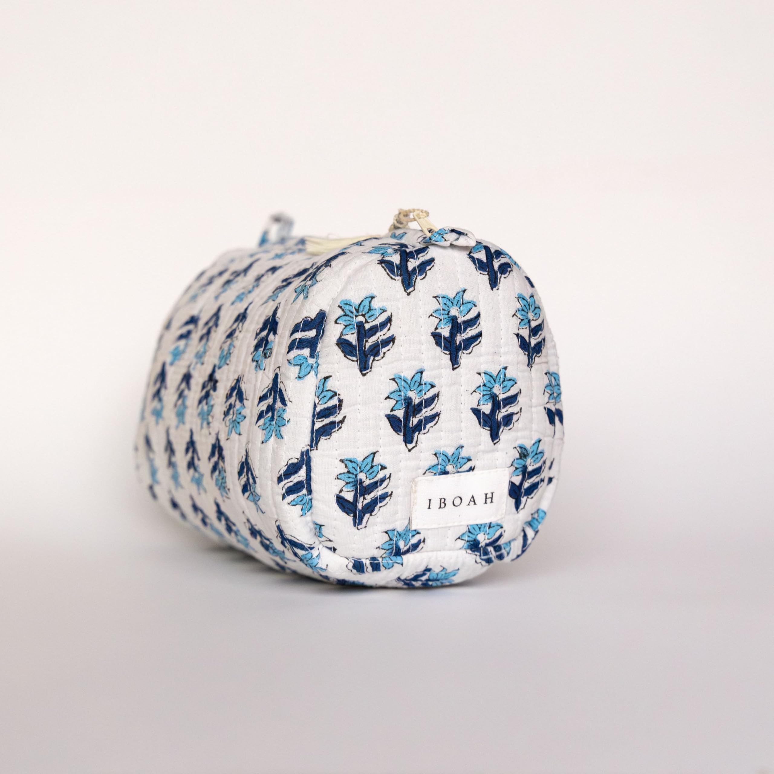 Neceser Print de Viaje Organizador, Bolsa de Aseo, Bolso Maquillaje de algodón Acolchado para Mujeres, Hombres y recién Nacidos con Forrado Impermeable Interior (Blanco Floral, Mediano) — view 4