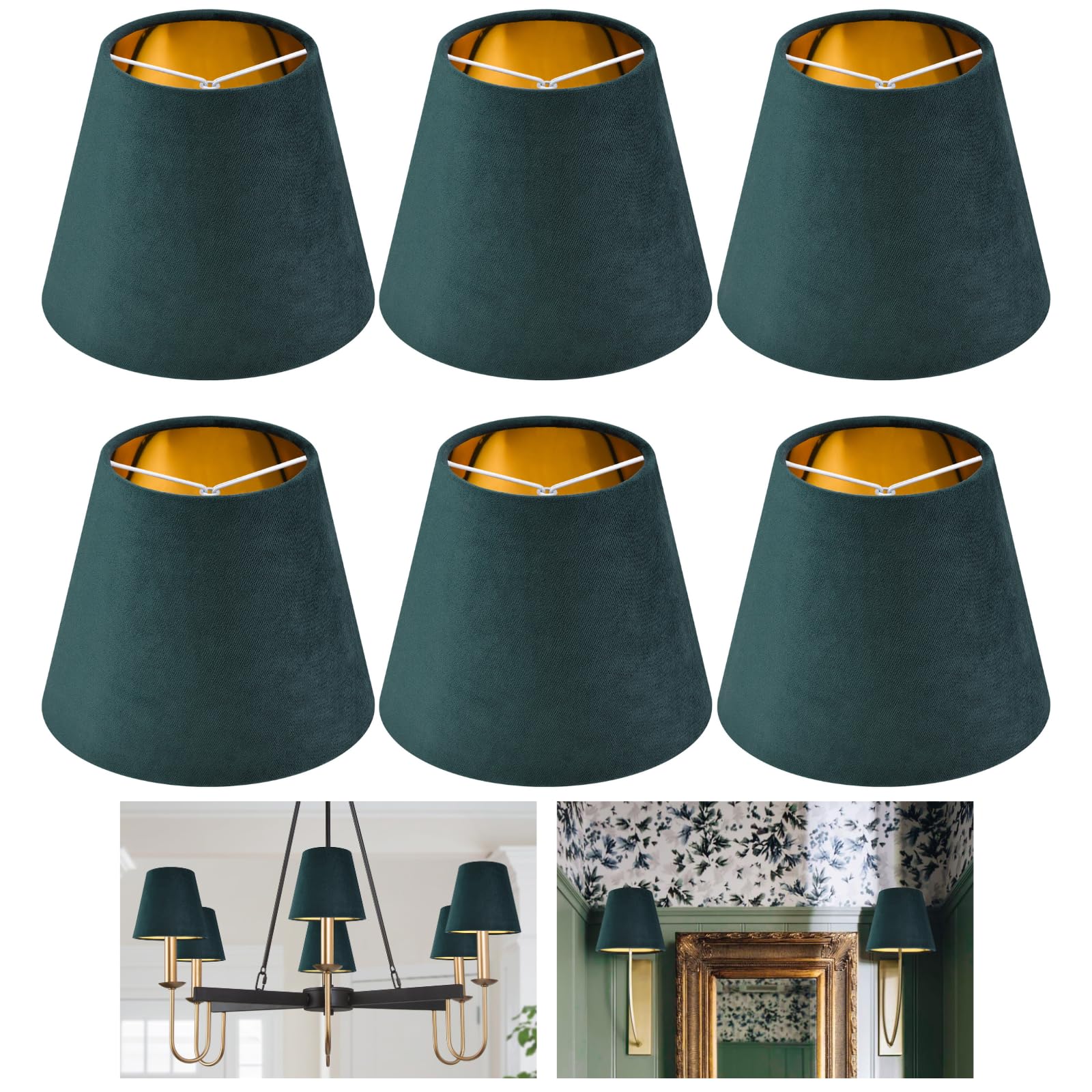 Dark Green Velvet Mini Lamp Shade Set of 6,Small Lamp Shade (Clip