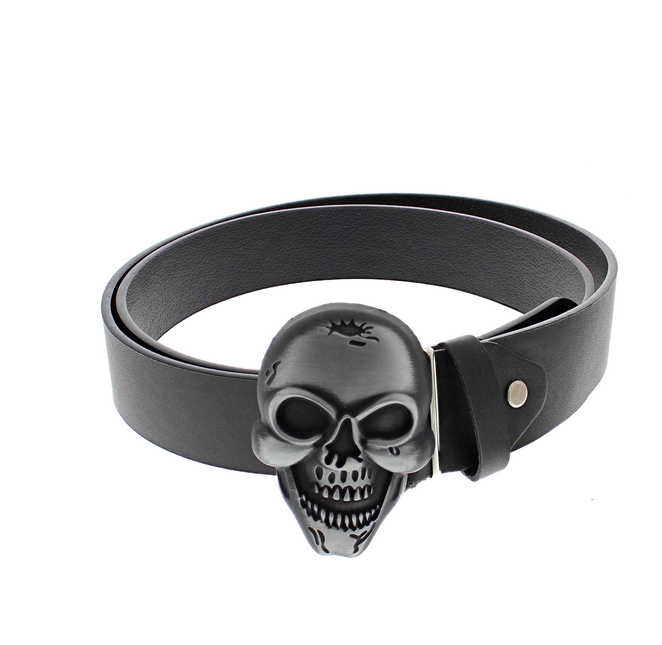 Zac's Alter Ego Black PU Belt with Large Crazy Skull Buckle