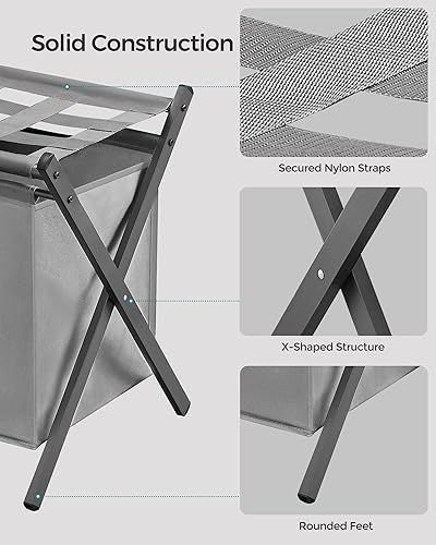 Miniatura 9 de SONGMICS Paquete de 2 portaequipajes con 2 bolsas de lavandería extraíbles, juego de 2 soportes para maleta para habitación de invitados, plegables