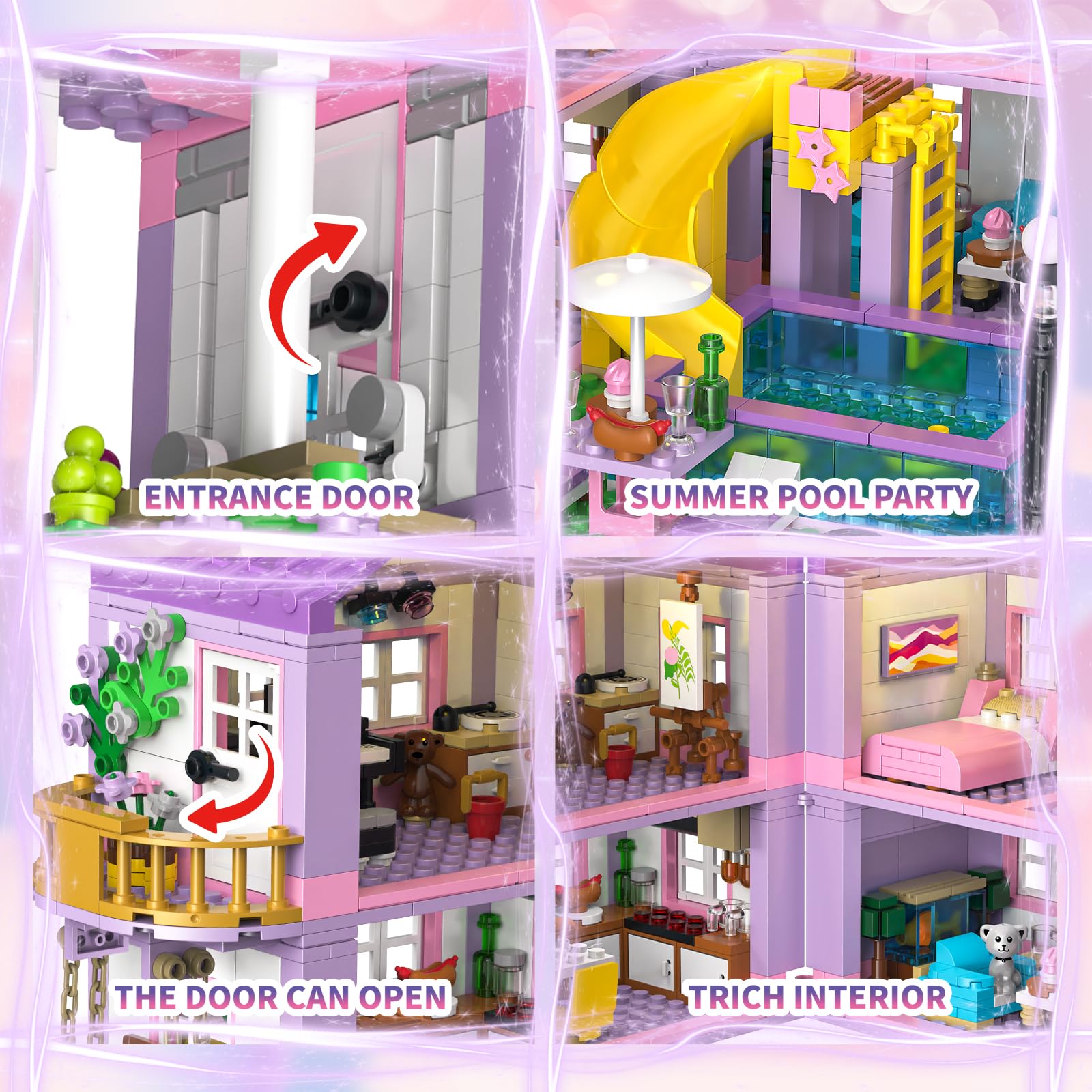 Purple Girls Summer Villa Friends Building Set Compatible with Lego 3 in 1 Friends Construction Educational Toy for Kids Age 8-12 and Up 1081 PCS
