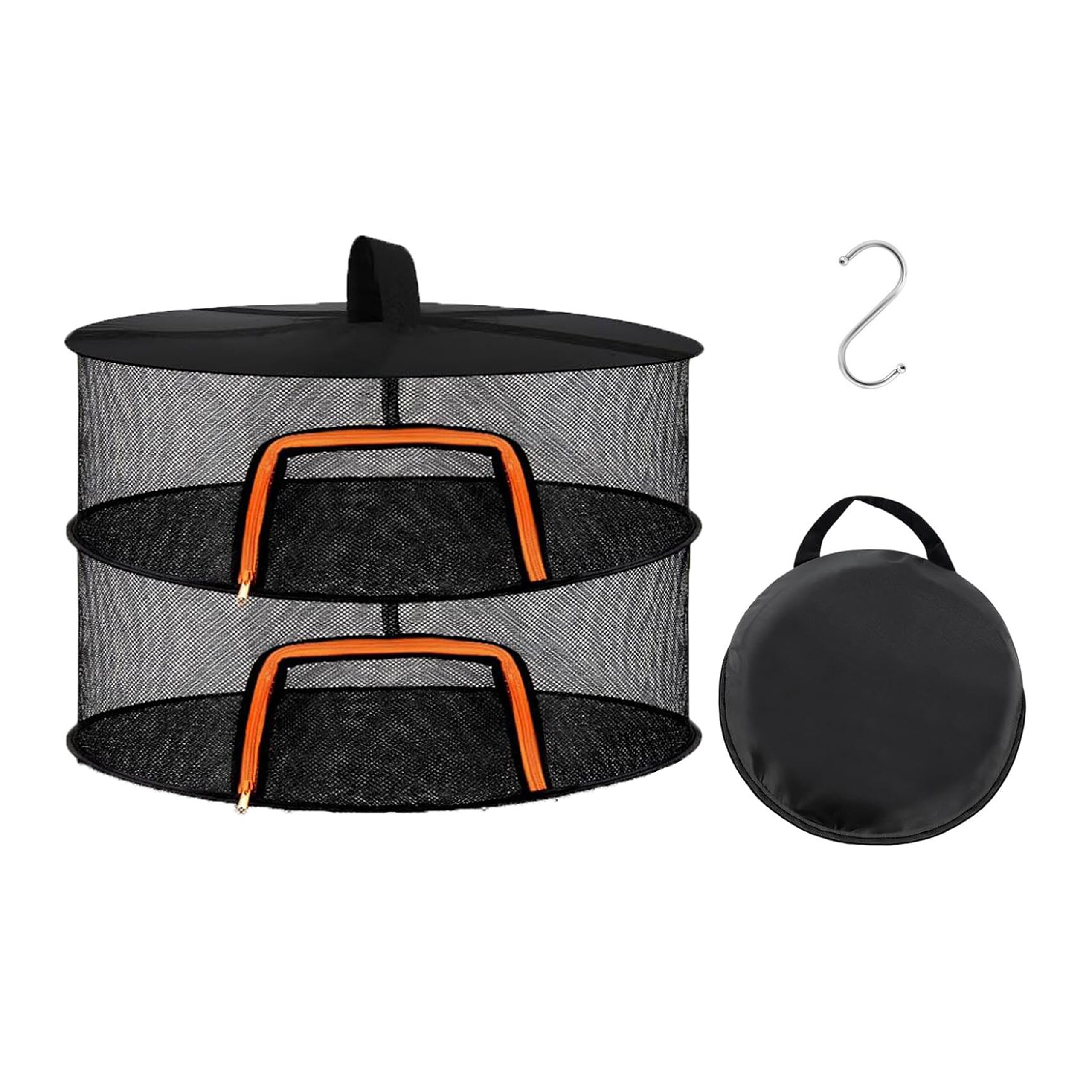 Relaxdays 2-Tier Foldable Drying Net for Herbs, Fruit, Vegetables & Fish, 40x60x60cm, Orange/Black