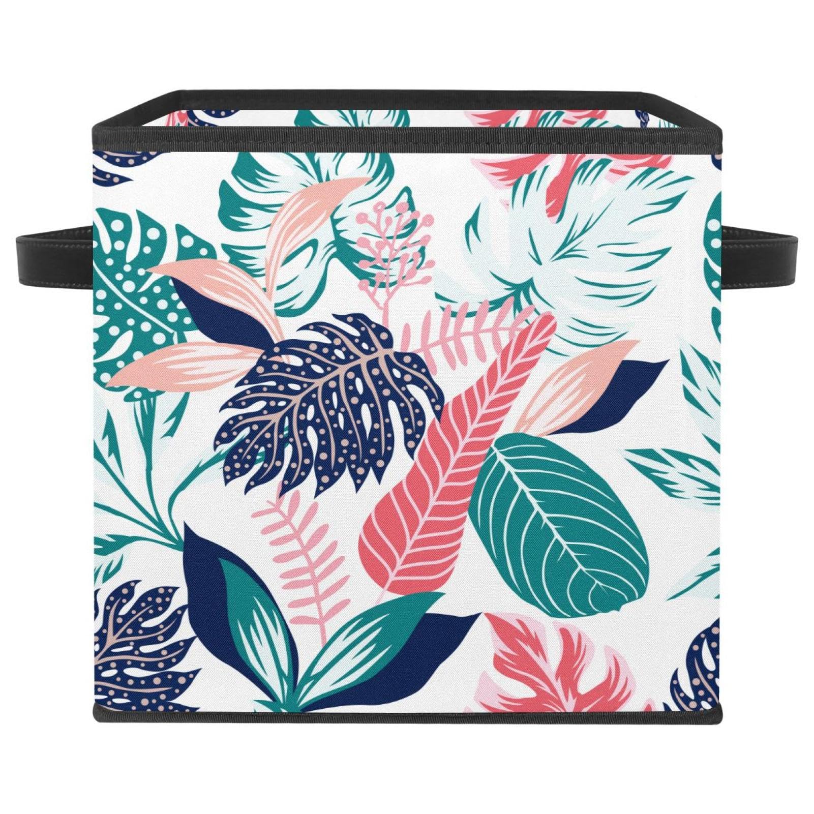 Boîte de rangement avec poignées solides motif feuilles