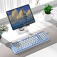 Vista 2 de Teclado Bluetooth inalámbrico, teclado retro de tamaño completo para computadora, laptop, Windows, Mac y PC (azul)