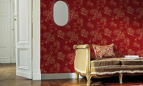 Miniatura 5 de Papel tapiz de 393 x 17.3 pulgadas, papel de contacto floral dorado y rojo, papel tapiz extraíble para paredes que cubren rollos de vinilo
